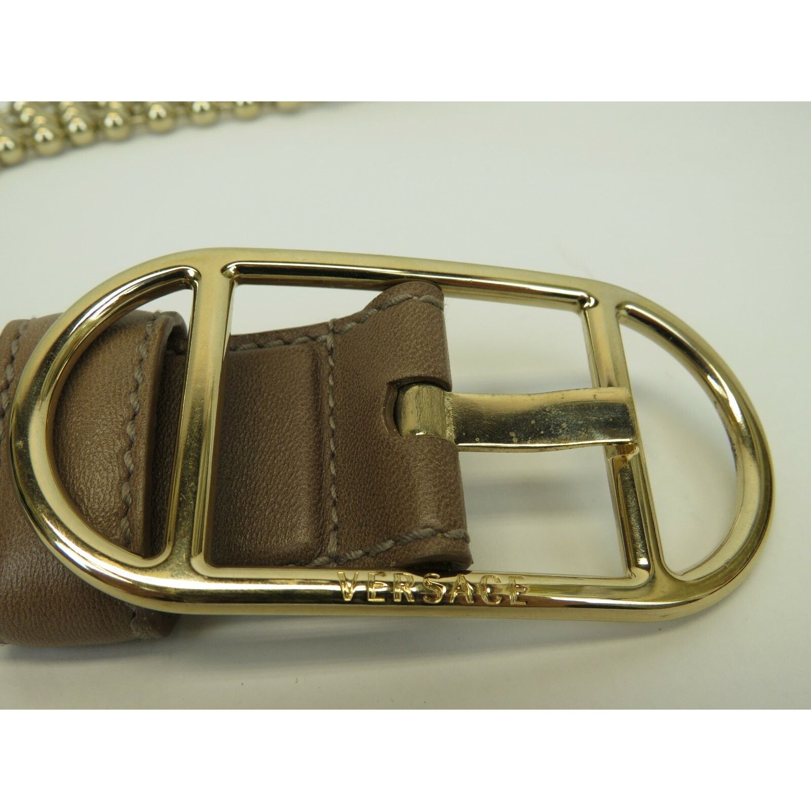 Versace VERSACE BEIGE LEATHER GOLD TONE CHAIN BUCKLE BELT 95 38 $1K Size ONE SIZE - 3 Thumbnail