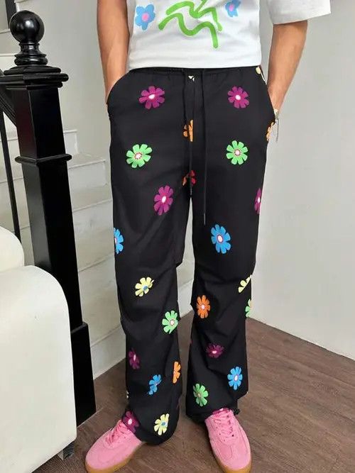 American Edition × Anime × Japanese Brand Bag Flowered Loose fit baggy drill Y2K CentralCee sweatpants Size US 36 / EU 52 - 3 Thumbnail