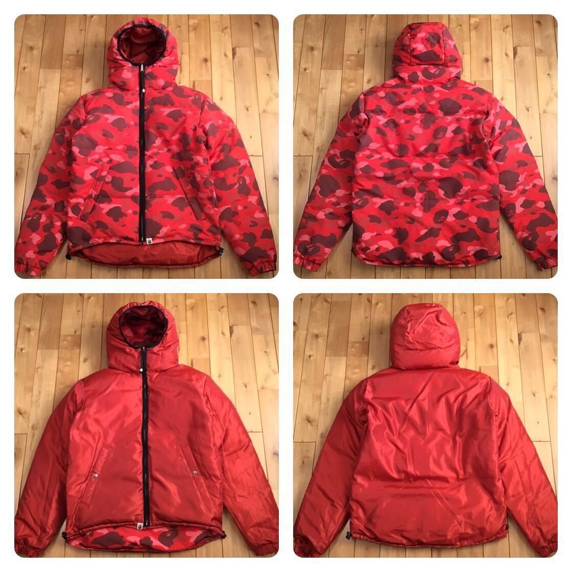 image of Reversible Hoodie Down Jacket Pharrell Camo Bape Ape Nigo in Red, Men's (Size Medium)
