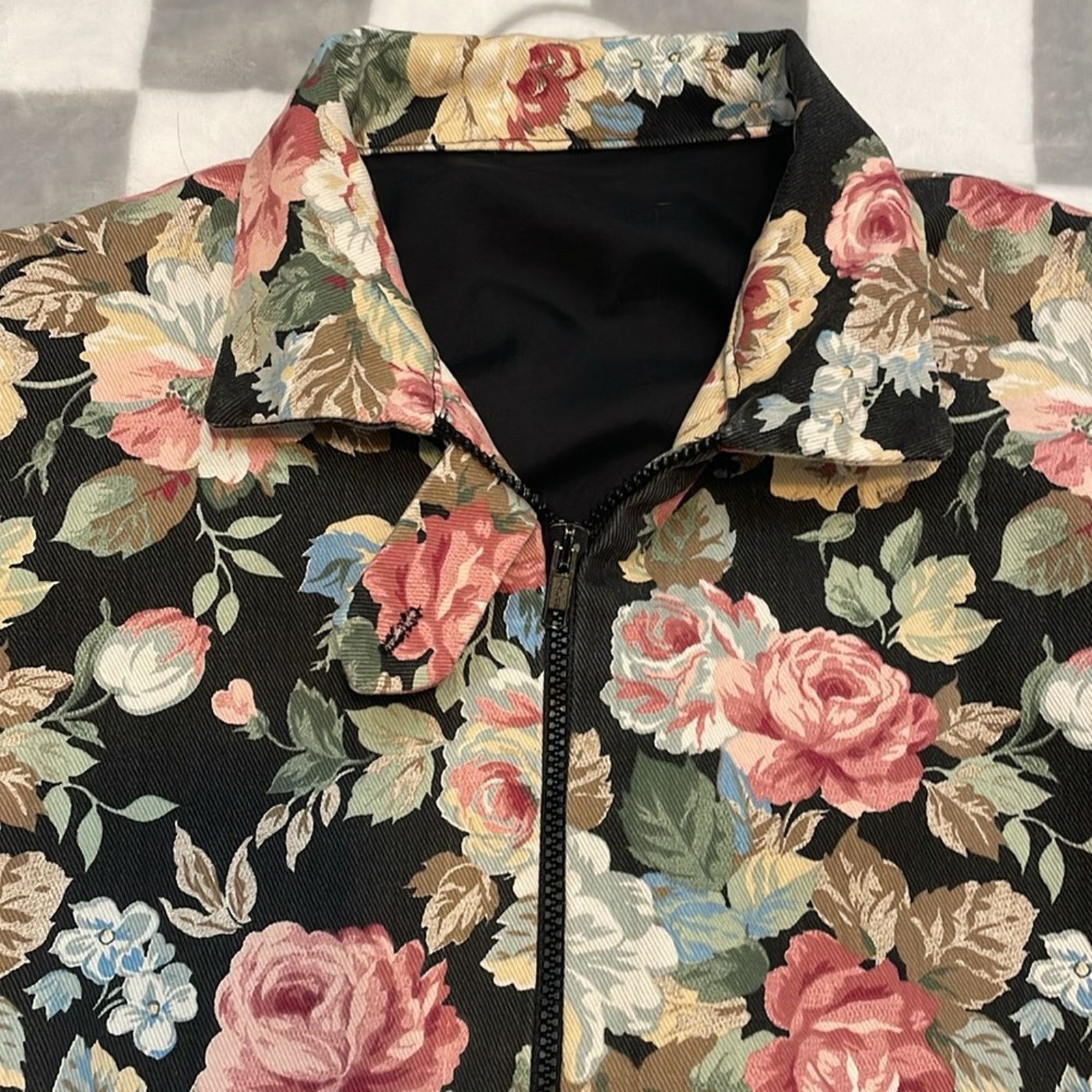 Custommade VTG TAPESTRY floral, denim collared, zip up bomber jacket m Size M / US 6-8 / IT 42-44 - 4 Thumbnail
