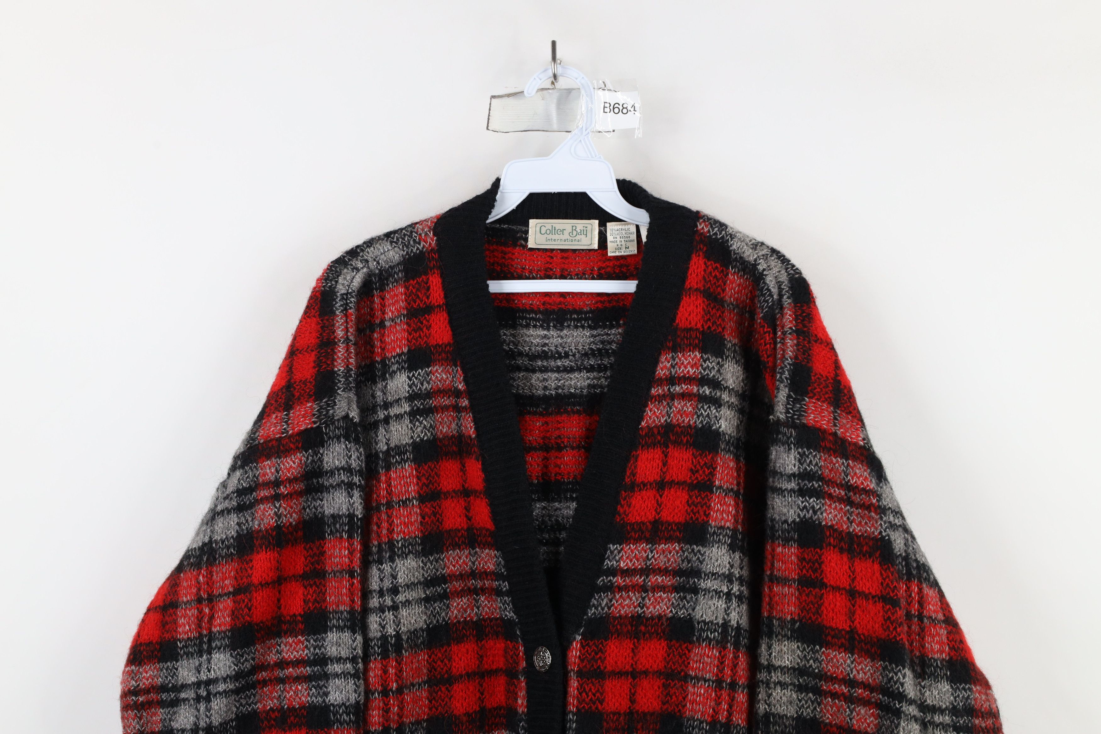 Vintage Vintage 90s Streetwear Blend Knit Cardigan Sweater Plaid Size M / US 6-8 / IT 42-44 - 2 Thumbnail