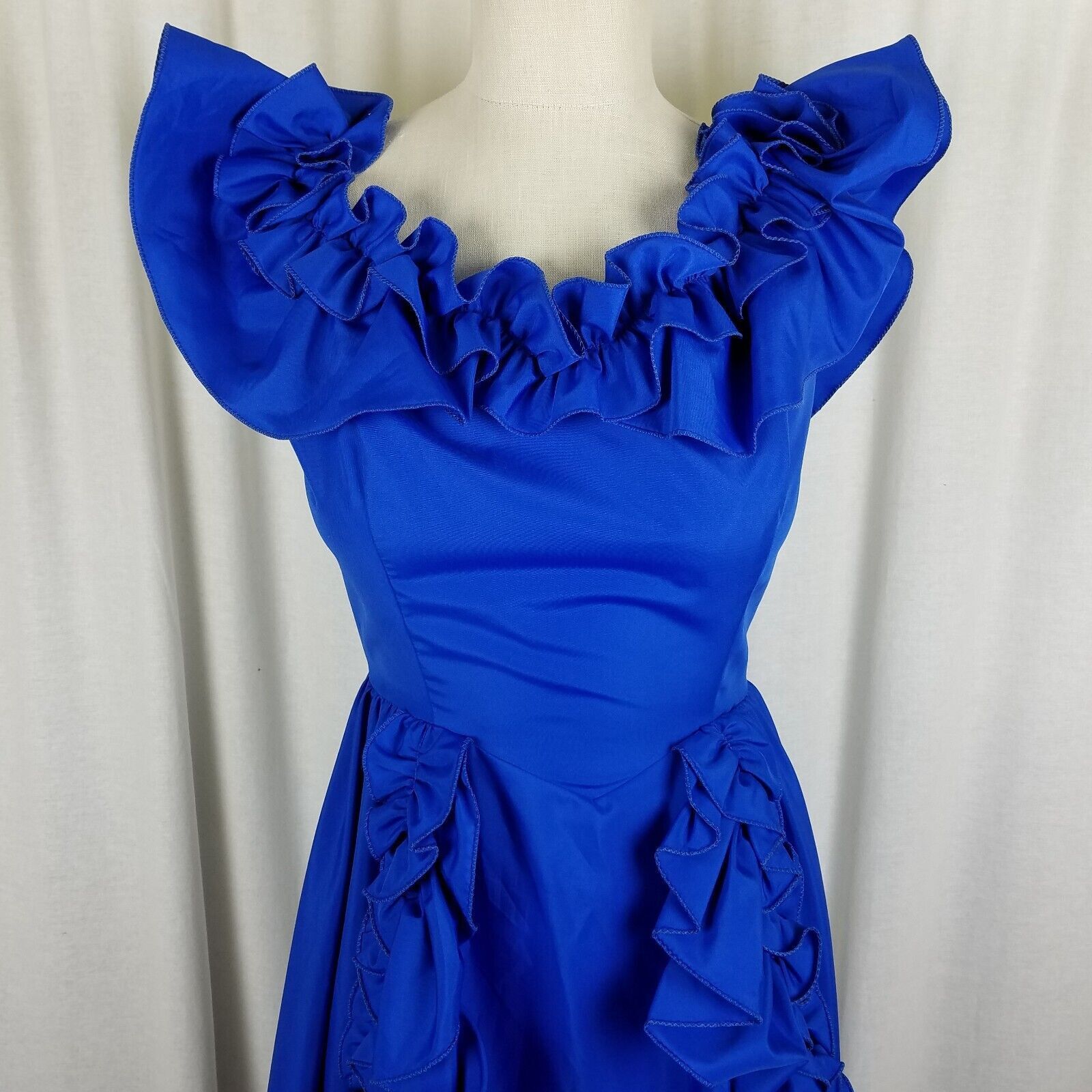 Vintage 70s 80s Royal Blue Ruffled Maxi Full Formal Prom Gown Dress |  Grailed