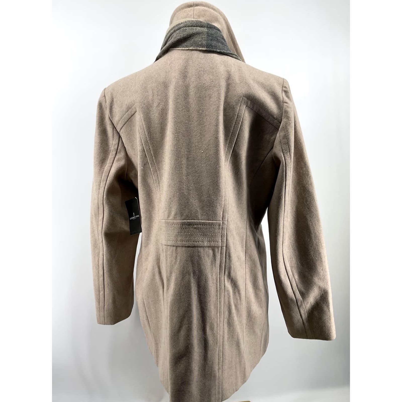 London Fog London Fog Coat Womens L Beige Wool Tweed Mid-Length Overcoat Collared Pockets Regular Long Sleeve Button Front Size L / US 10 / IT 46 - 2 Thumbnail