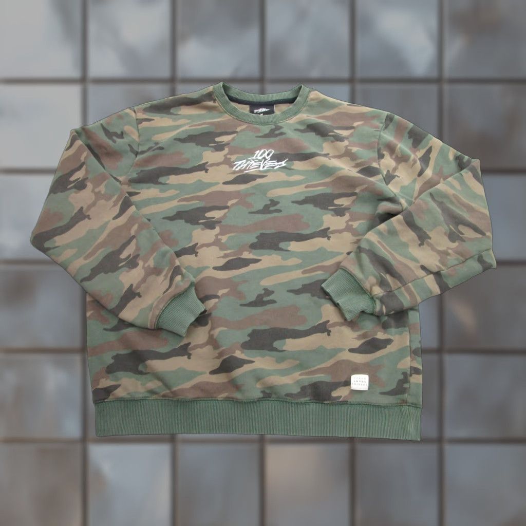 100 Thieves VINTAGE 100 Thieves Sweatshirt Mens Medium Camo Crewneck Pullover Graphic Print Army Green Size US M / EU 48-50 / 2 - 1 Thumbnail