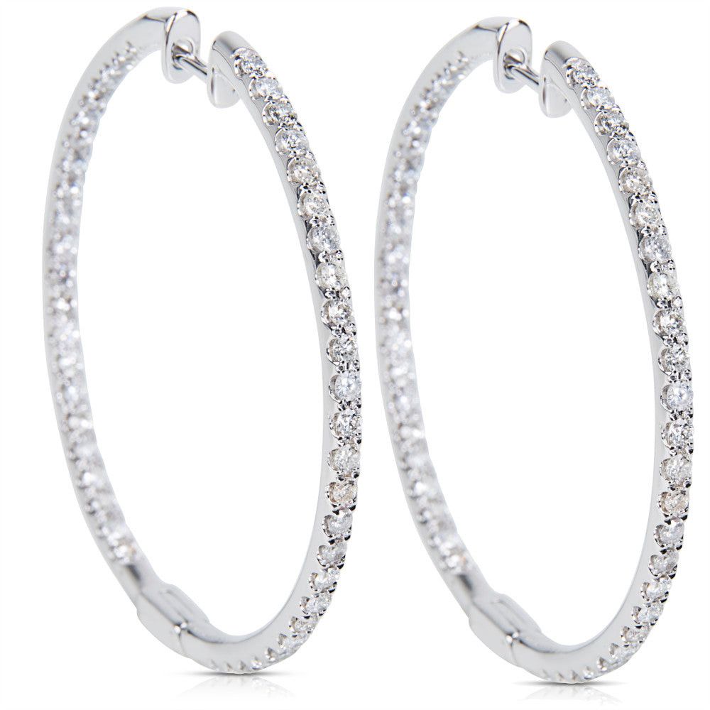 image of Igl Certified Diamond Hoop Earrings In 14K White Gold (2.00 Ctw), Women's