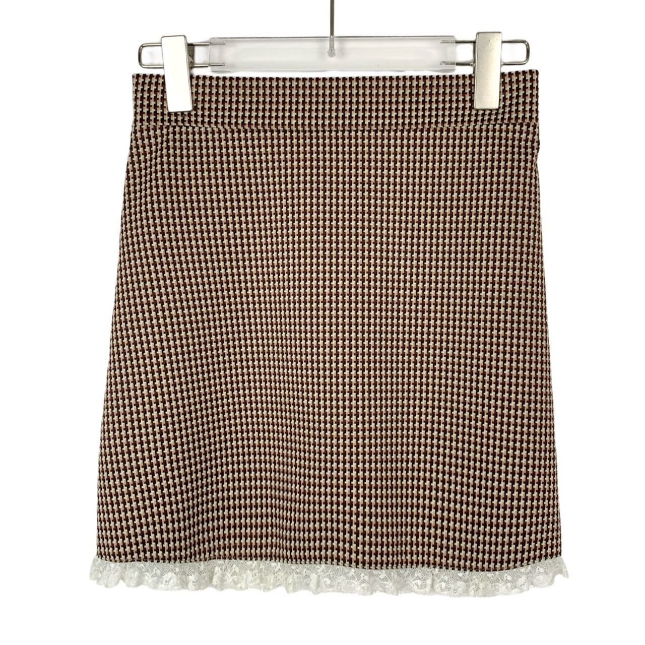 Miu Miu MiuMiu Lace Trimmed Brown Checkered Skirt, Size XS, Size 27" / US 4 / IT 40 - 8 Thumbnail