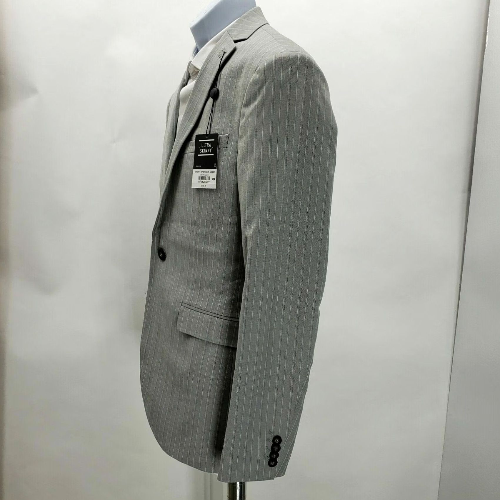 Topman Topman Grey Striped Blazer One Button Size 36R Regular Mens Jacket Blazer Coat Notch Lapel Slim Fit Vintage No Size 36R - 3 Thumbnail