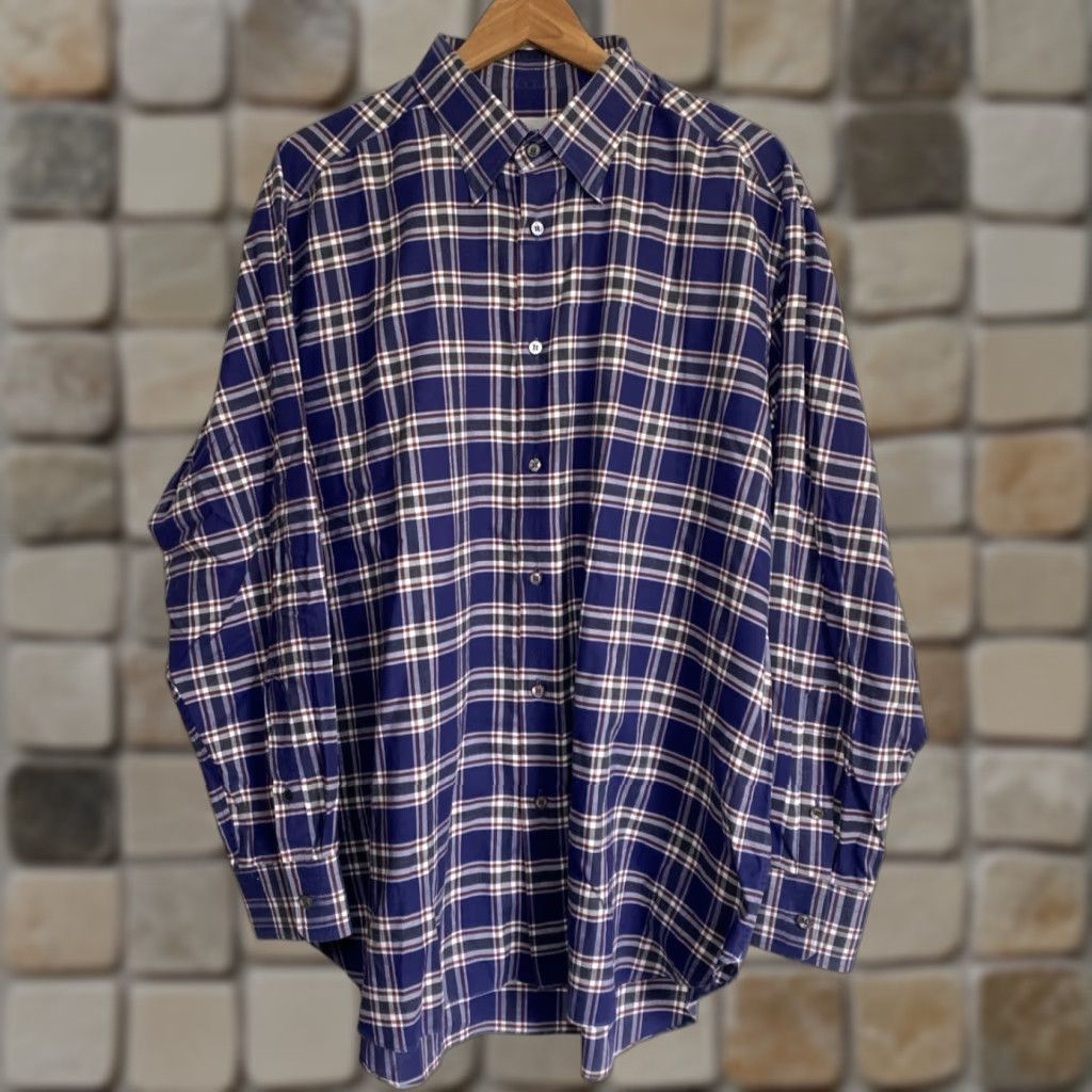 VINTAGE Brioni Button-Down Shirt Mens Casual 100% Cotton Plaid XL Blue Designer Luxury Shirt