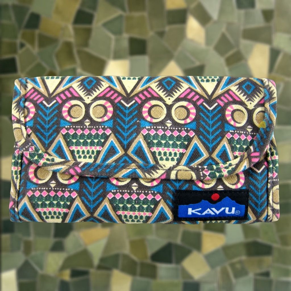 KAVU KAVU Wallet Clutch Wristlet Canvas Blue Pink Green Abstract Art One Size Unisex Wallet Shape Stars Pattern Credit Card Folding Size ONE SIZE - 1 Thumbnail