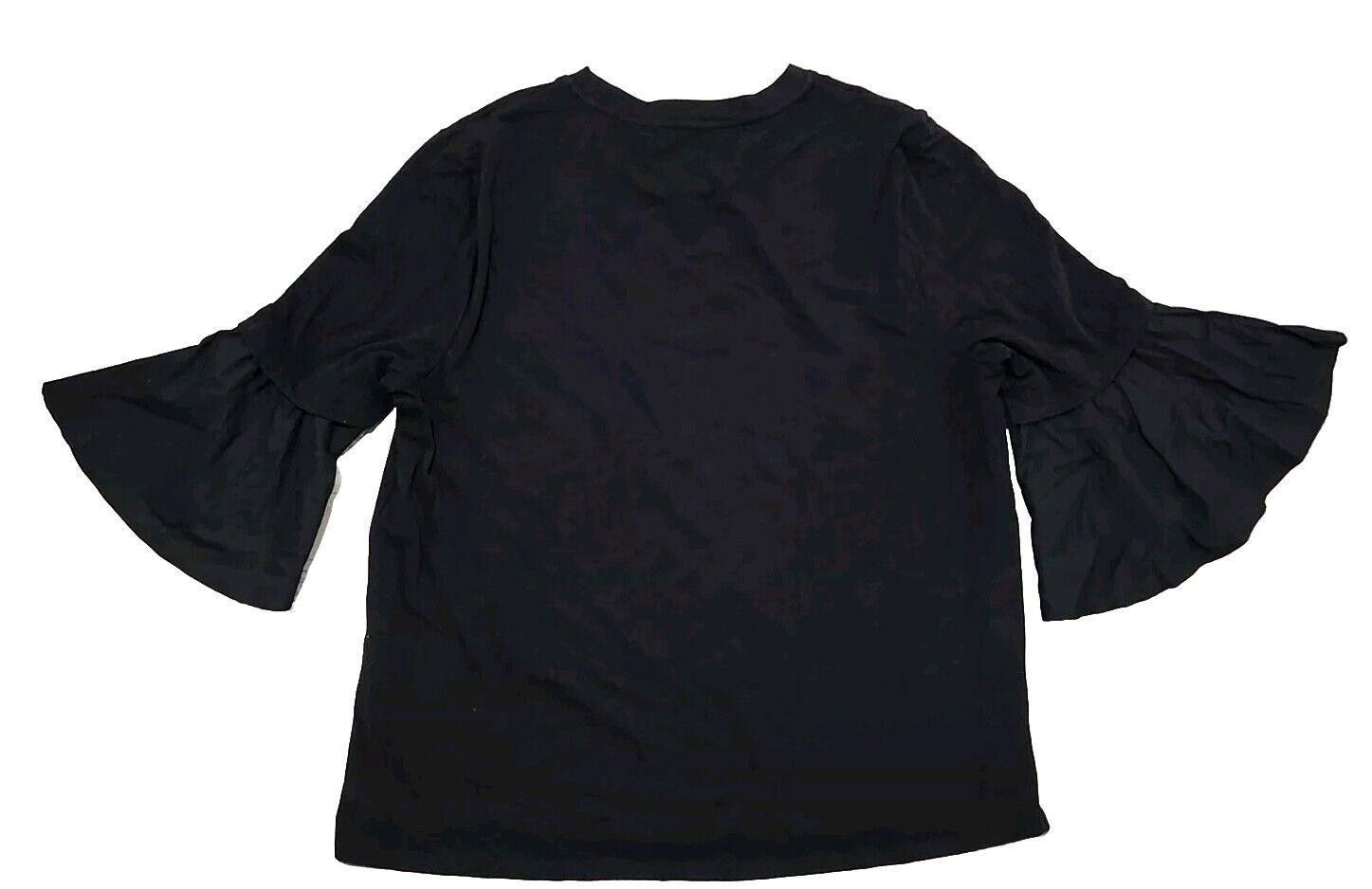 Designer Marled Reunited Top Large Black 3/4 Bell Sleeves Stretch Size L / US 10 / IT 46 - 2 Thumbnail