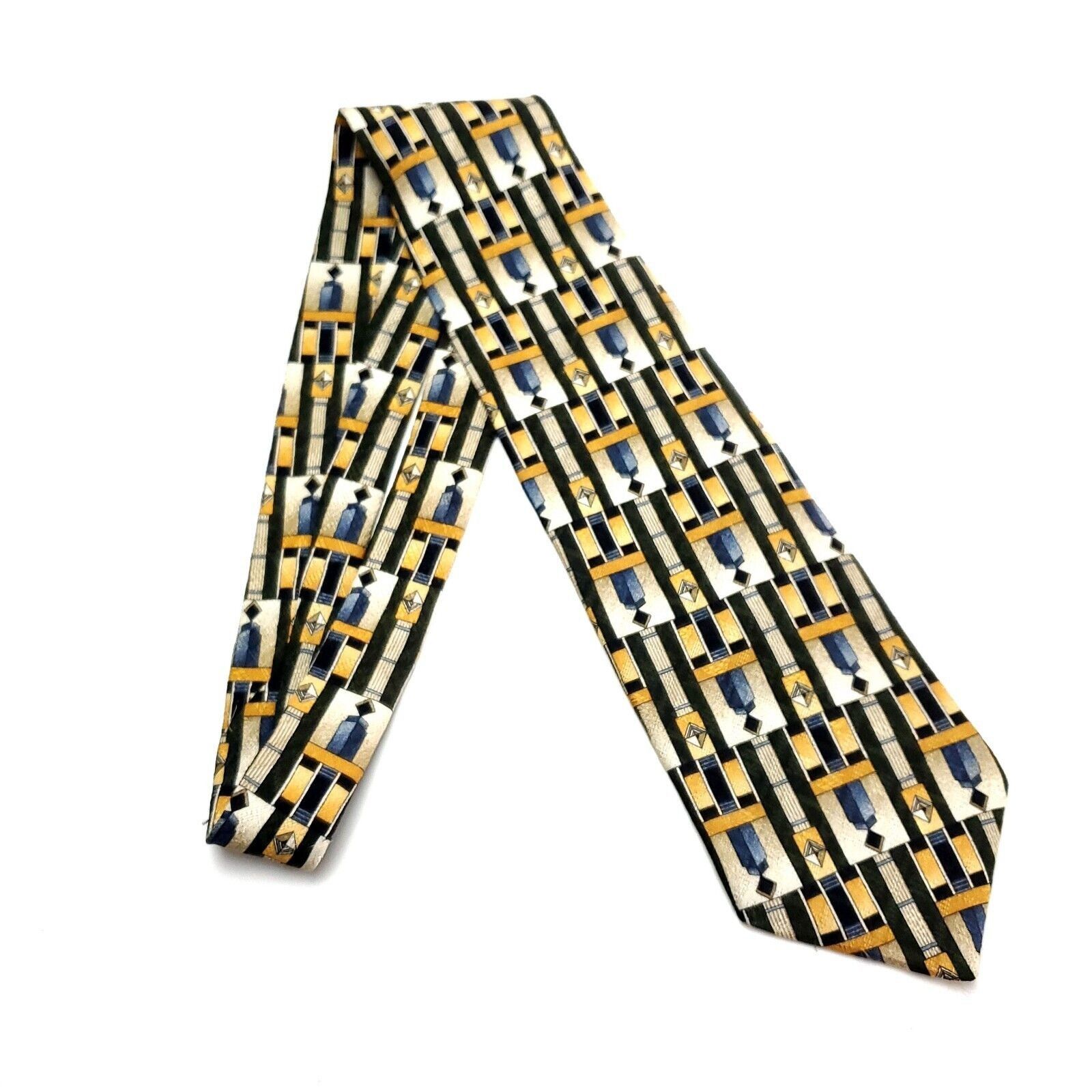 Fumagalli Fumagalli Silk Tie Print Yellow Abstract Short Wide Size ONE SIZE - 6 Thumbnail