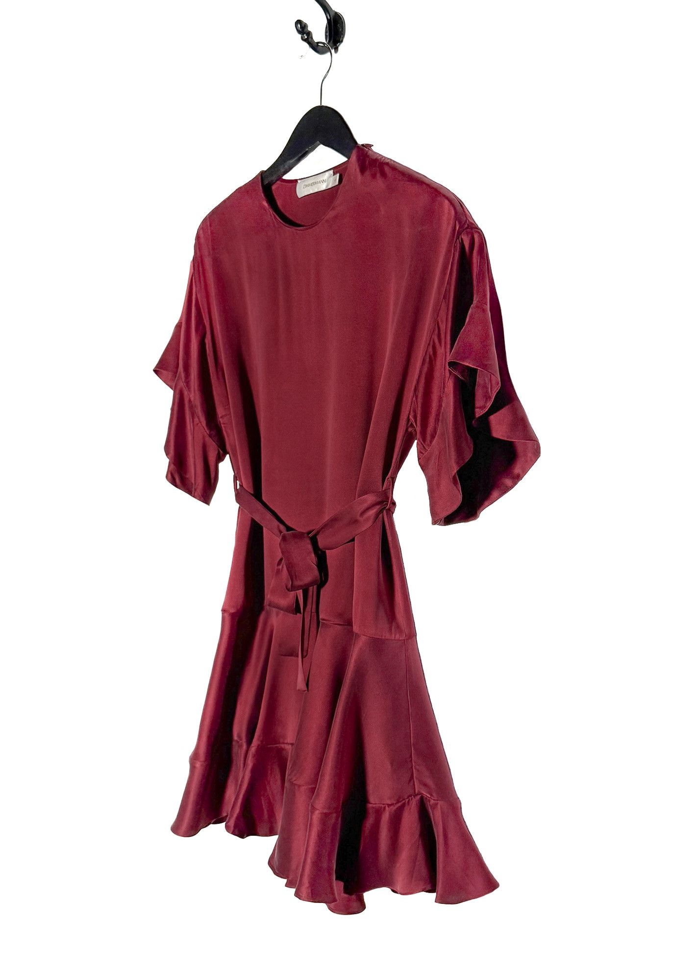 Zimmermann Zimmermann Burgundy Red Washed Silk Ruffle Mini Dress - 0 US Size S / US 4 / IT 40 - 2 Thumbnail