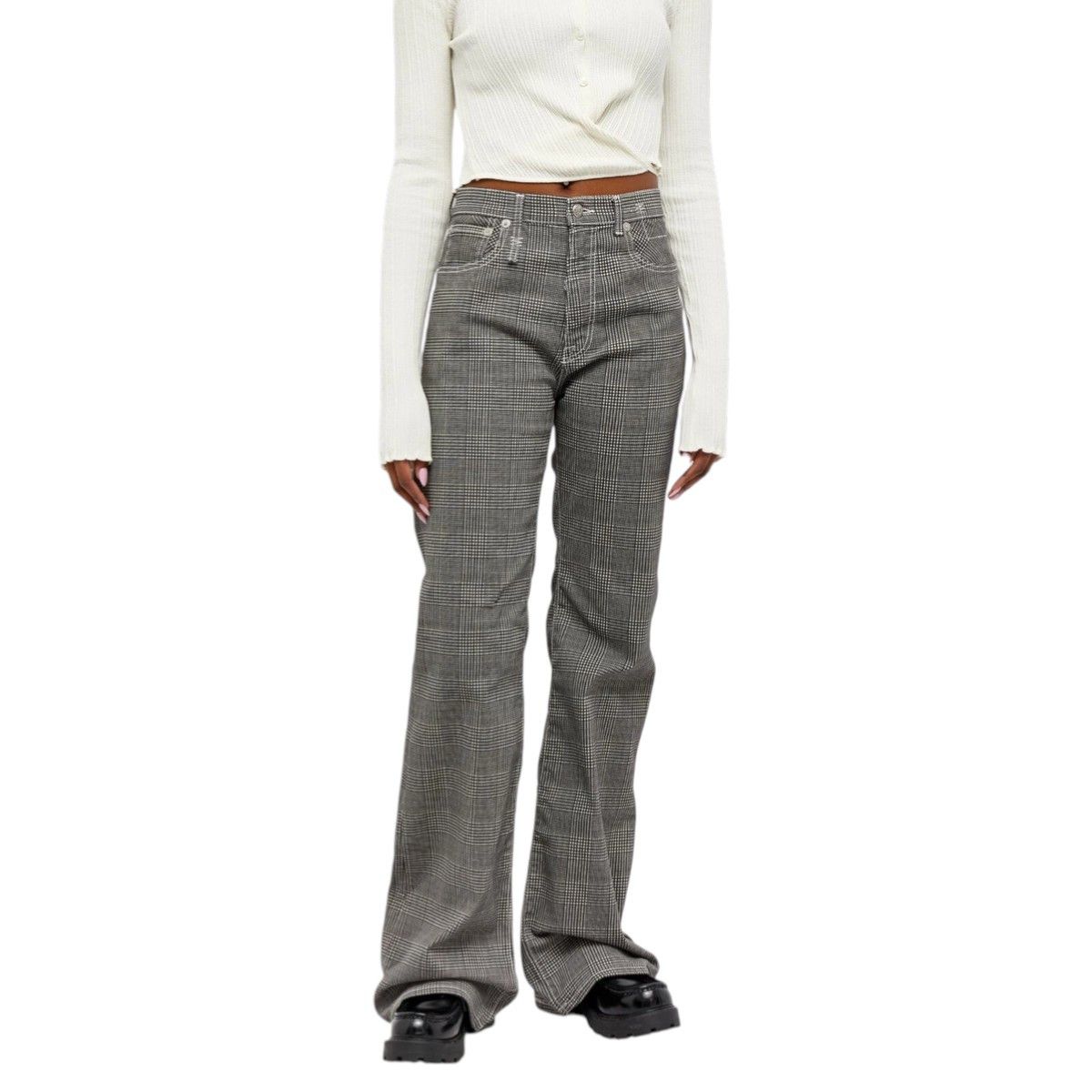 R13 JANE 27 Printed Glen Plaid Straight Flared Stretch 85826 Size 27" / US 4 / IT 40 - 1 Thumbnail