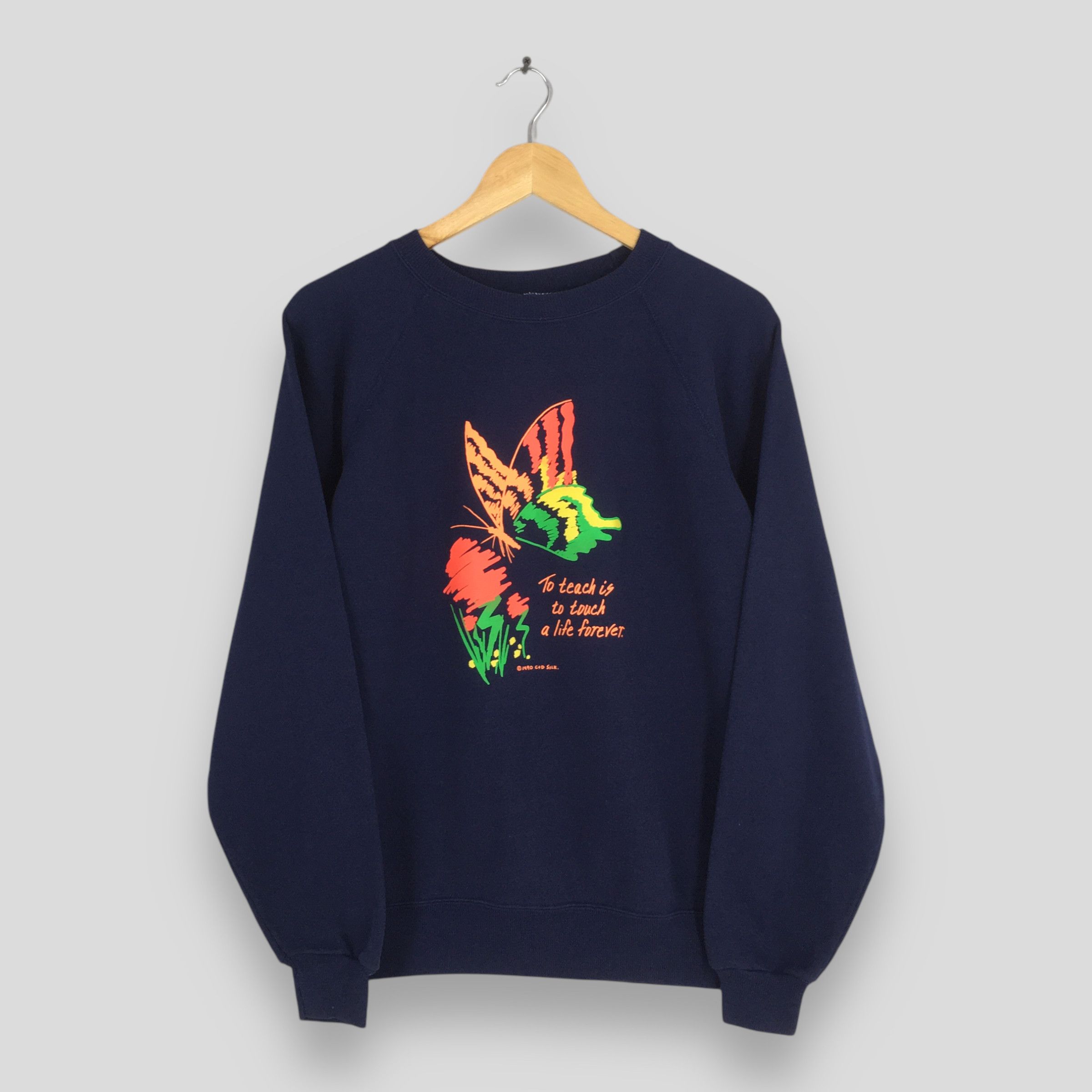 Vintage 80s Aesthetic Butterfly Blue Sweatshirt Large