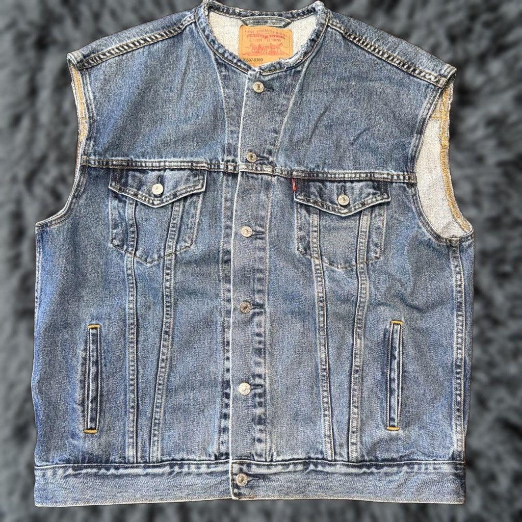 VINTAGE Levi's Vest Denim Blue 70517 0311 Trucker Sleeveless XL Men