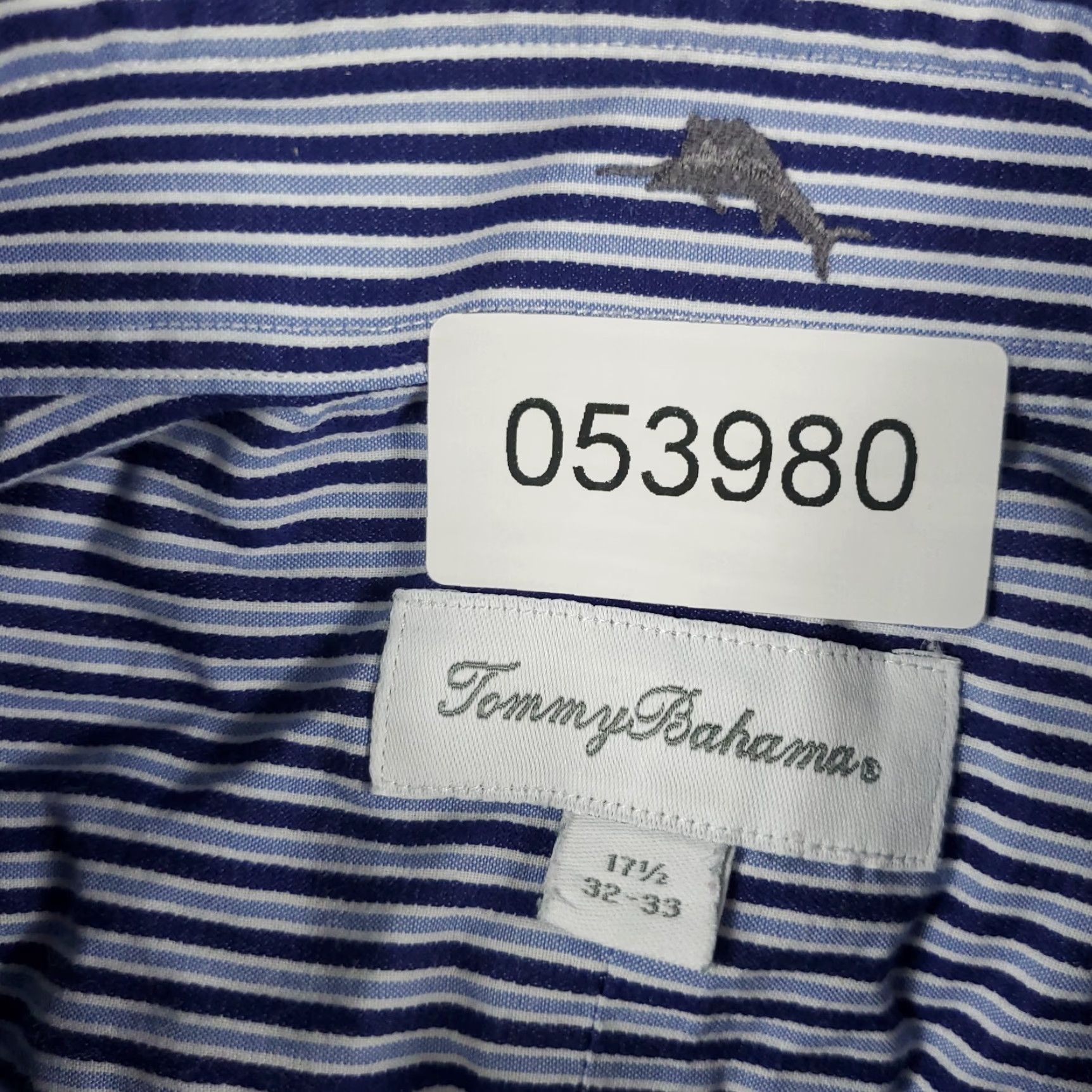 Tommy Bahama Tommy Bahama Dress Shirt Mens 17.5 Blue Striped Button Up Long Sleeve - 100% Cotton, Casual/Workwear, Regular Fit, Classic Preppy Style MENS Size 46R - 8 Thumbnail