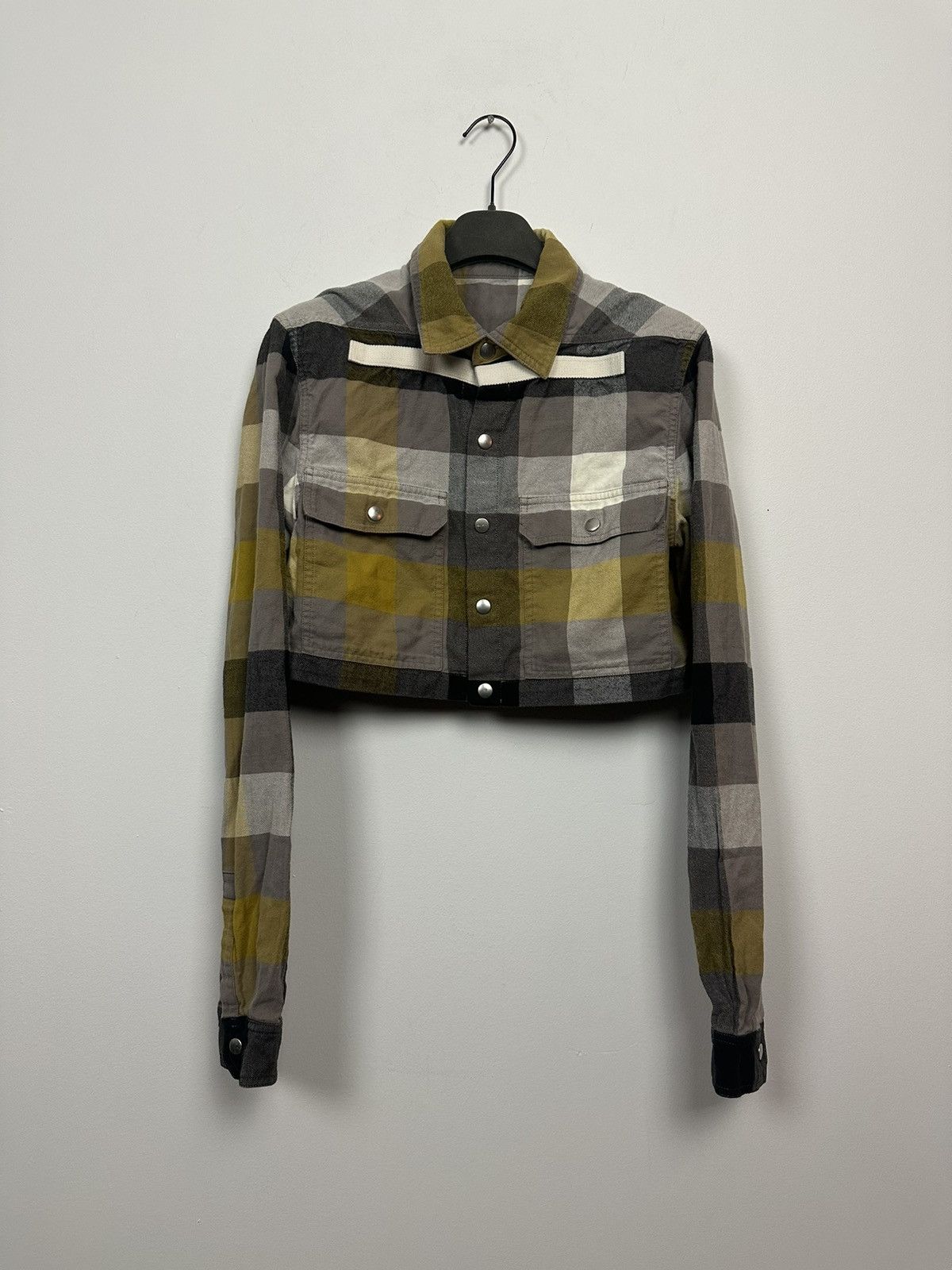 Rick Owens SS22 ‘FOGACHINE’ Dust Plaid Cropped Overshirt Size US XS / EU 42 / 0 - 1 Thumbnail