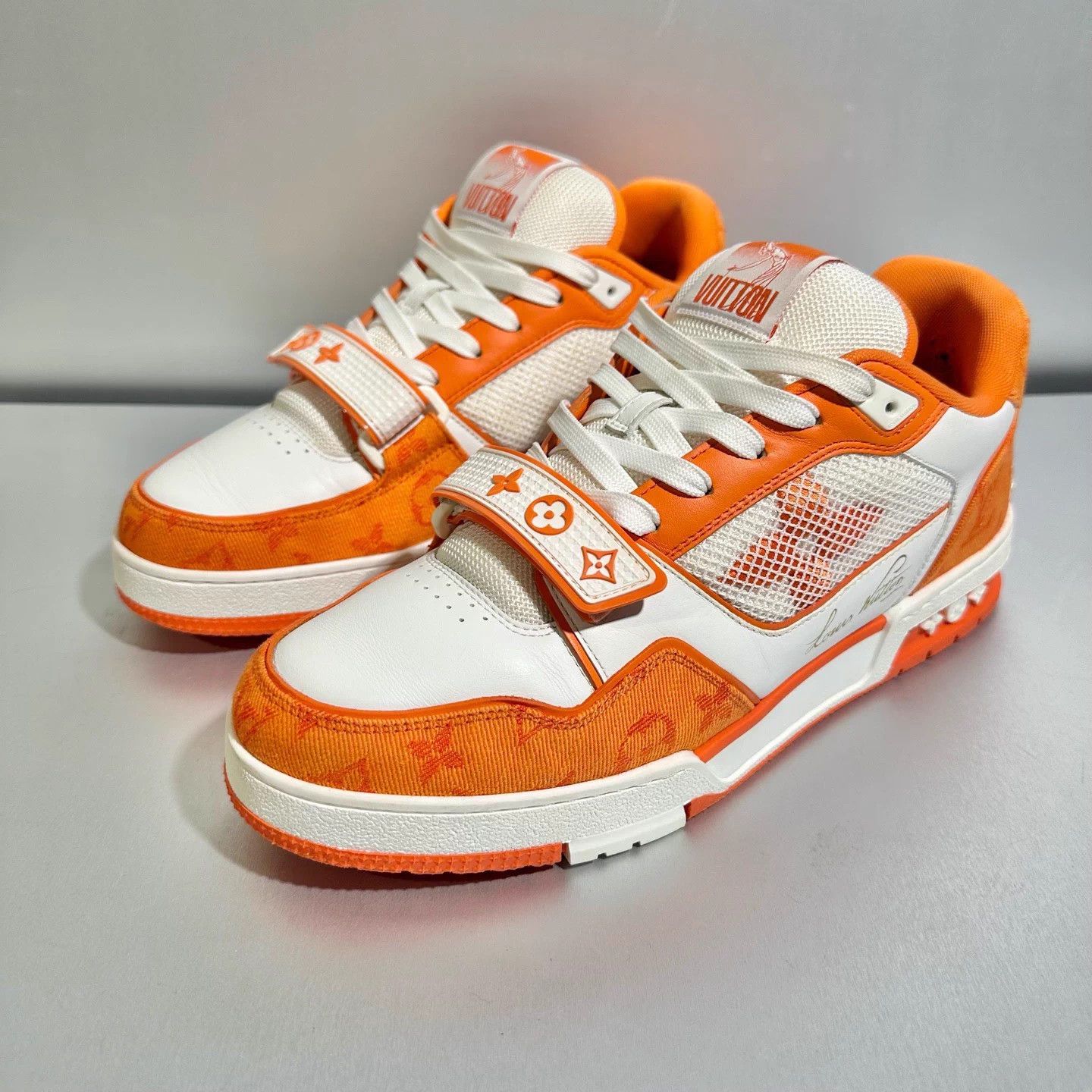 Louis Vuitton LV White/Orange Velcro Trainer 8.5US/42.5EU Excellent Size US 8.5 / EU 41-42 - 1 Thumbnail