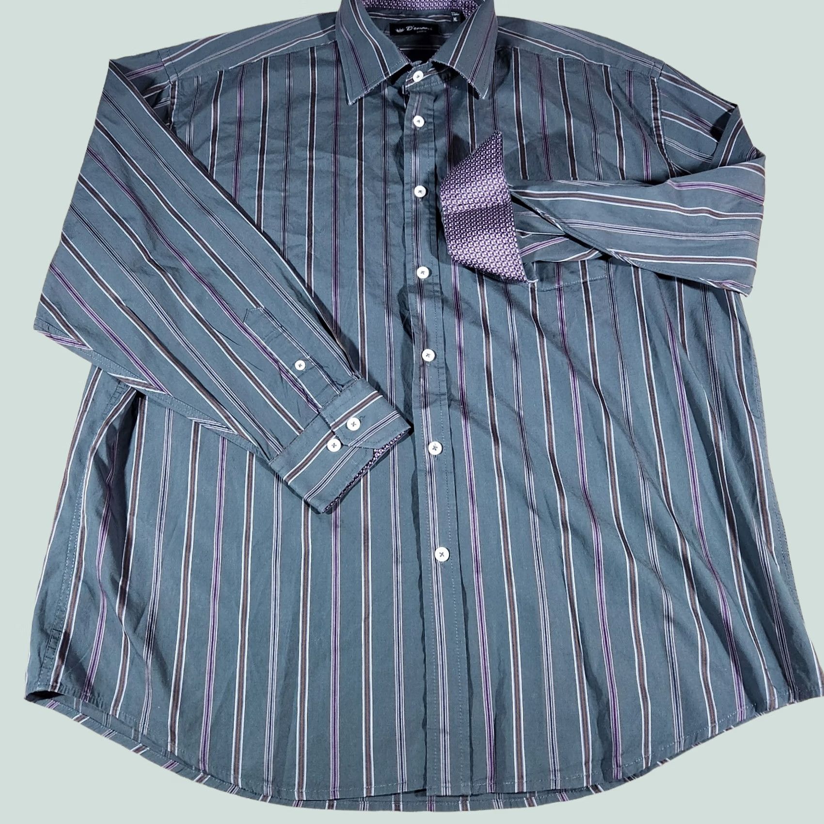 Vintage Domani Uomo Shirt Flip Cuff XL Green Striped Cotton Button-Up Men's Size US XL / EU 56 / 4 - 1 Thumbnail