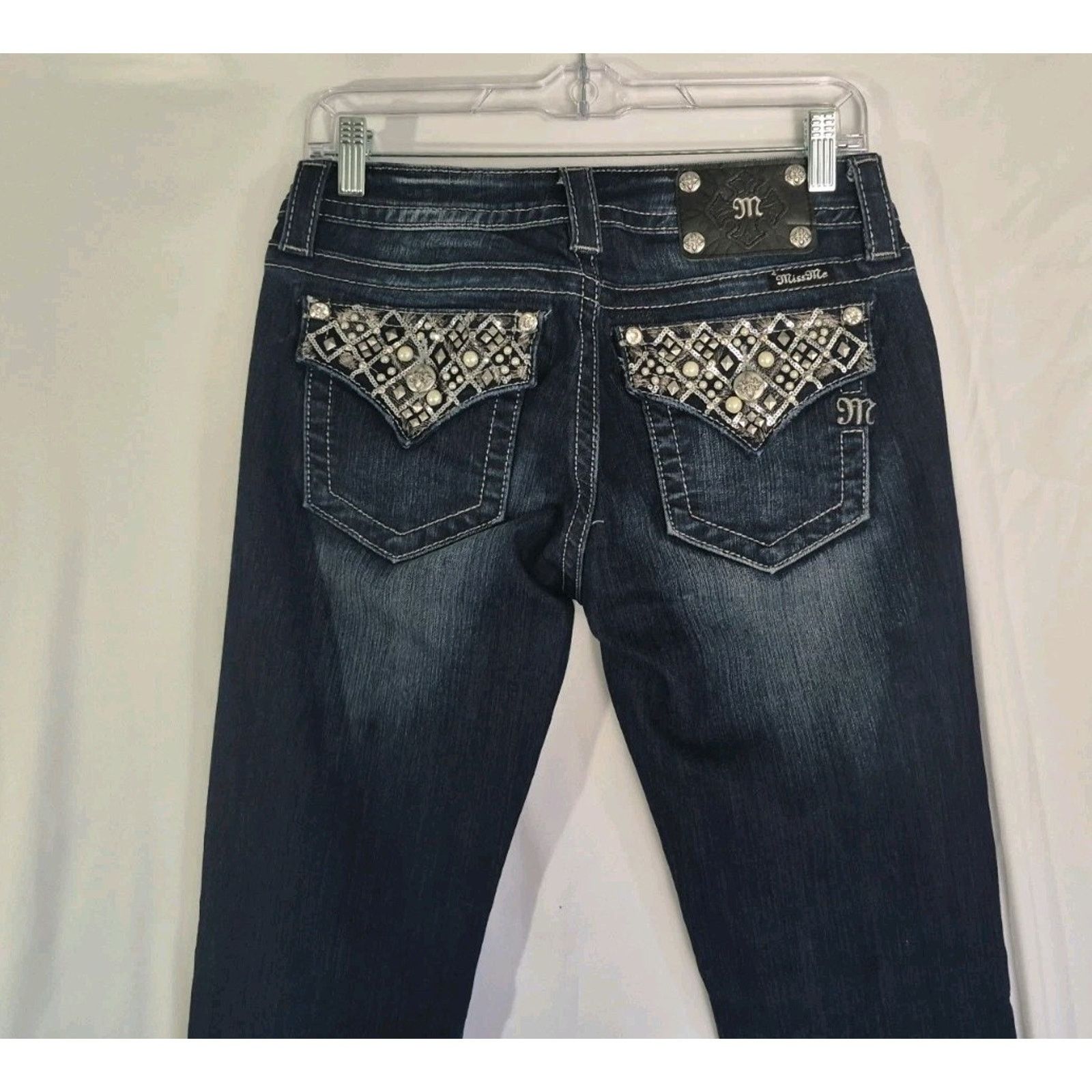 Miss Me Miss Me Signature Boot Dark Blue Rhinestone Flare Jeans 28 Size 28" / US 6 / IT 42 - 4 Thumbnail
