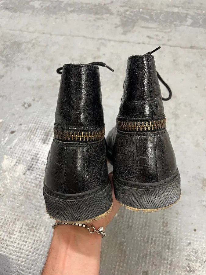 Designer × John Galliano × Vintage 2000s John Galliano Black Eroded Leather High Shoes Size US 7 / EU 40 - 7 Thumbnail