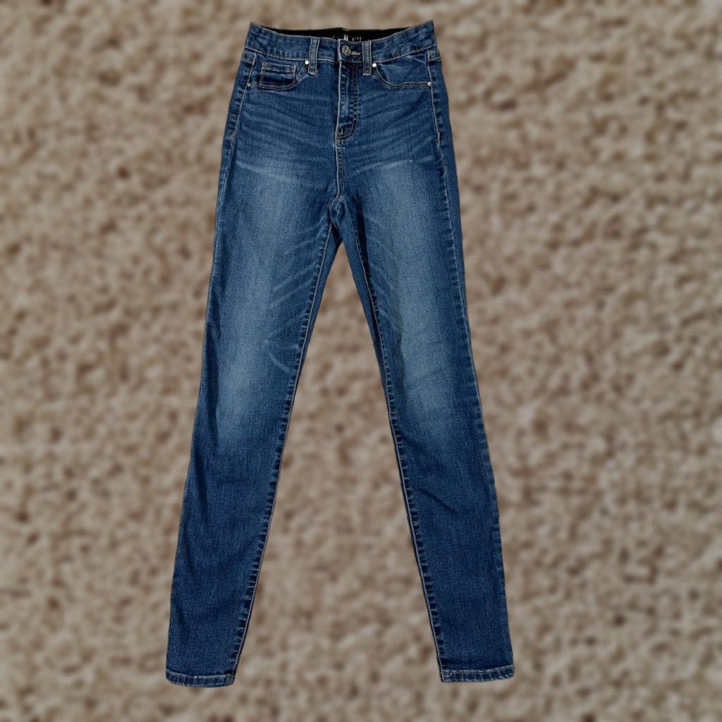 Vintage Rewash Vintage Womens Jeans Skinny Tapered High Rise Blue Denim 28 Inseam Cotton Blend 90s Fashion Ladies Size 25" / US 0 / IT 36 - 1 Thumbnail