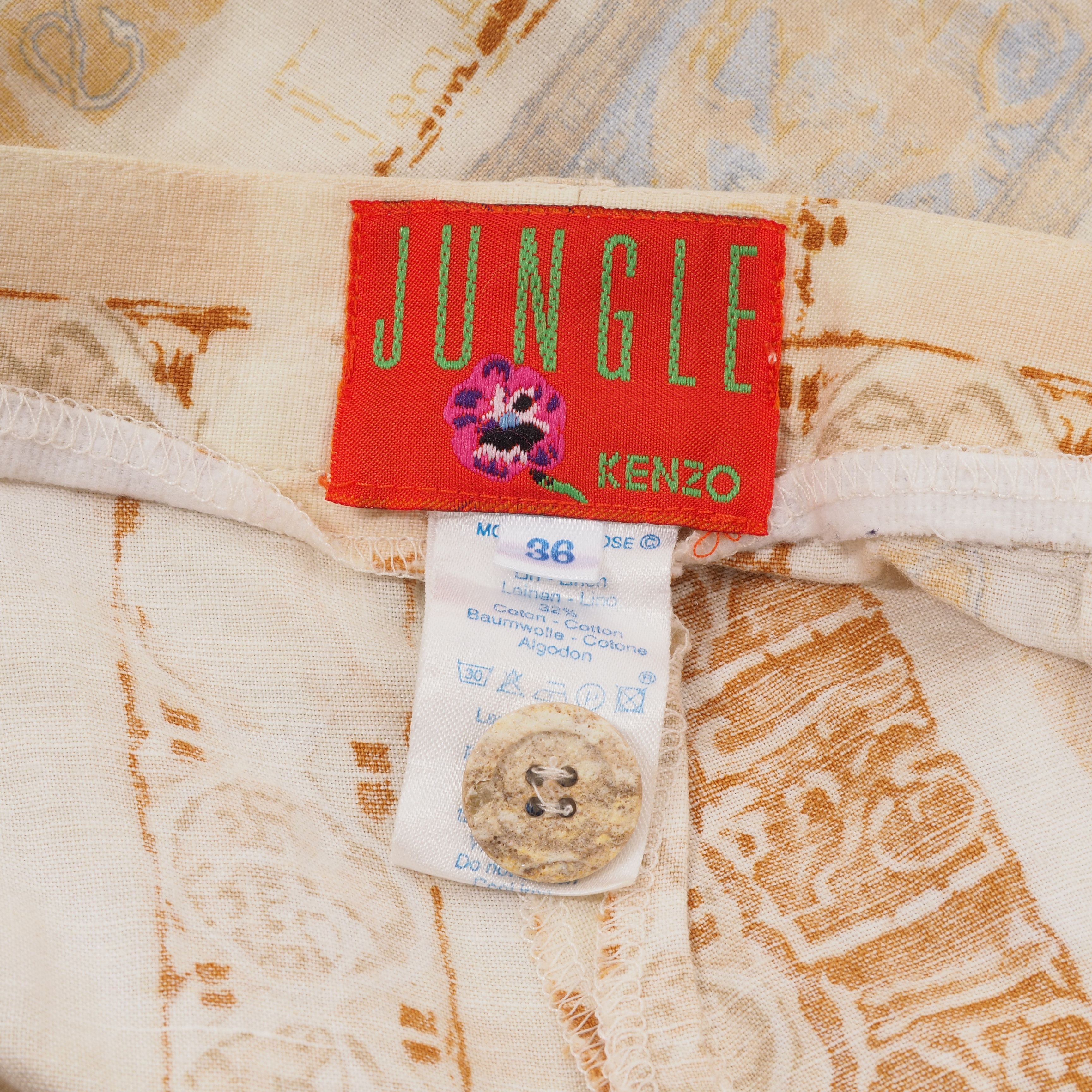 Kenzo × Vintage Kenzo Jungle Vintage Women Pleated Beige Linen Cotton Shorts Size 26" / US 2 / IT 38 - 6 Thumbnail