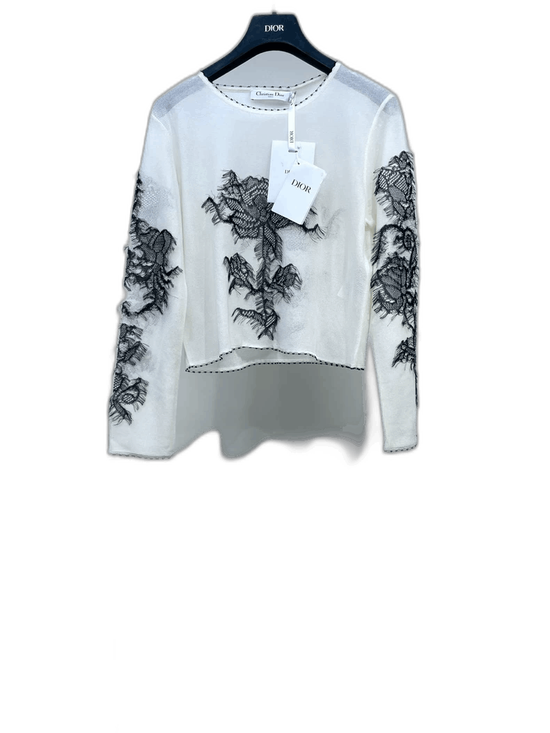 Dior Dior Black and White Rose Lace Knit Sweater Size M / US 6-8 / IT 42-44 - 1 Thumbnail