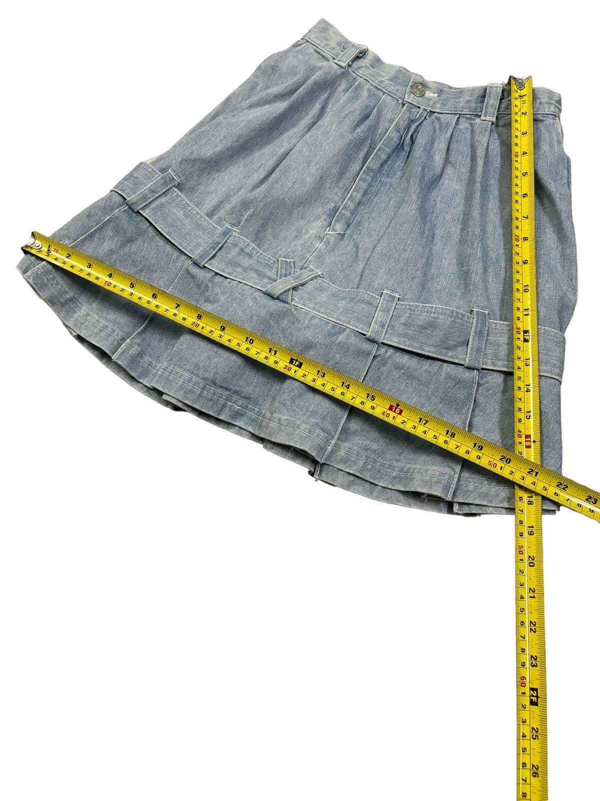 Hysteric Glamour Vintage Japanese Brand Wash Flare Pleated Denim Mini Skirt Size 24" / US 00 / IT 34 - 13 Thumbnail