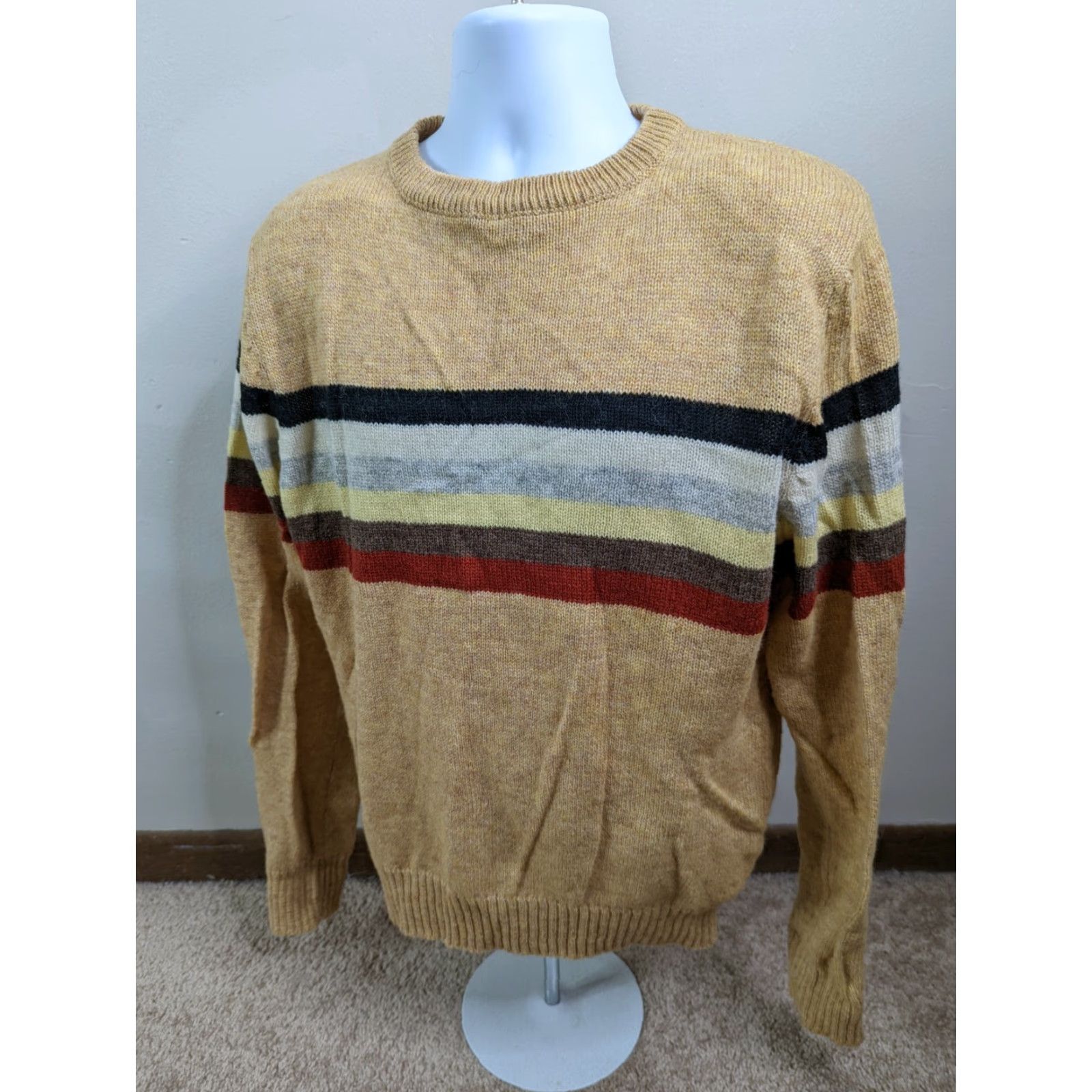 Vintage VINTAGE Rob Winter Wool Crewneck Sweater Men XL Beige Striped 80s ￼ Size US XL / EU 56 / 4 - 3 Thumbnail