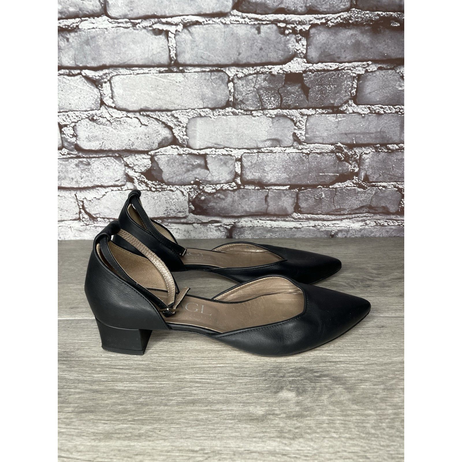 AGLINI AGL Attilio Giusti Leombruni Black Leather Pointed Strap Hee Size US 8.5 / IT 38.5 - 17 Thumbnail
