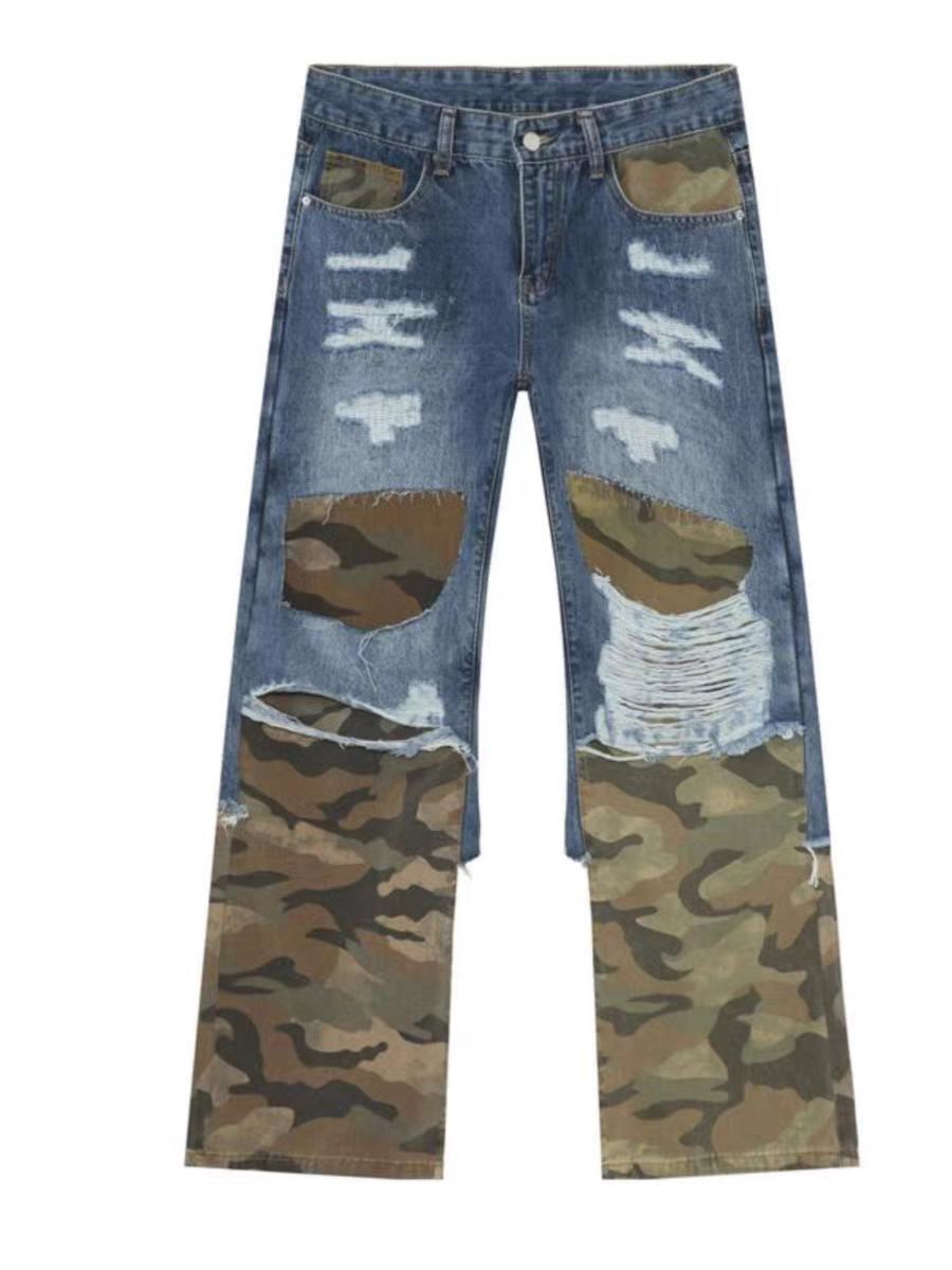 Japanese Brand × Jean Broken hole camouflage splicing micro horn jeans Size US 32 / EU 48 - 4 Thumbnail