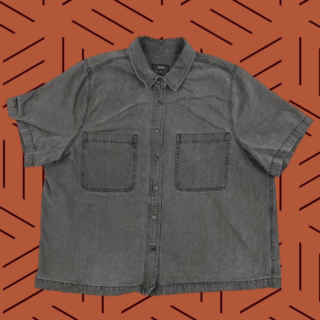 Quince Quince Boxy Button-Up Shirt Womens XL Casual Gray Cotton Short Sleeve Pockets Size XL / US 12-14 / IT 48-50 - 1 Thumbnail