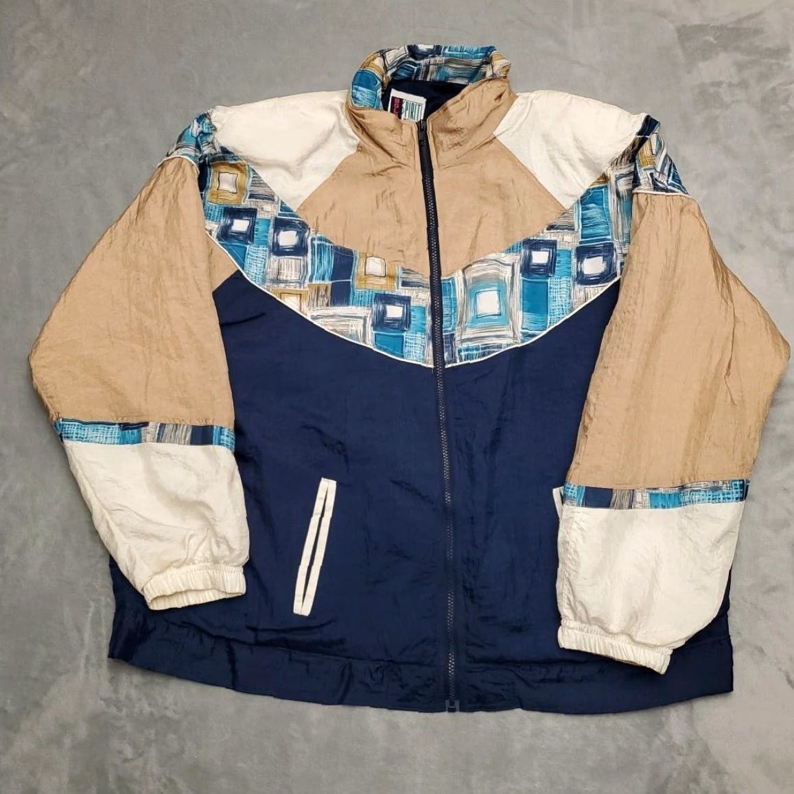 Vintage VINTAGE Bold Spirit Jacket Womens Plus 2X Blue Geometric Windbreaker 90s Retro Outerwear Full Zip Lightweight Pockets Size XXL / US 16-18 / IT 52-54 - 2 Thumbnail
