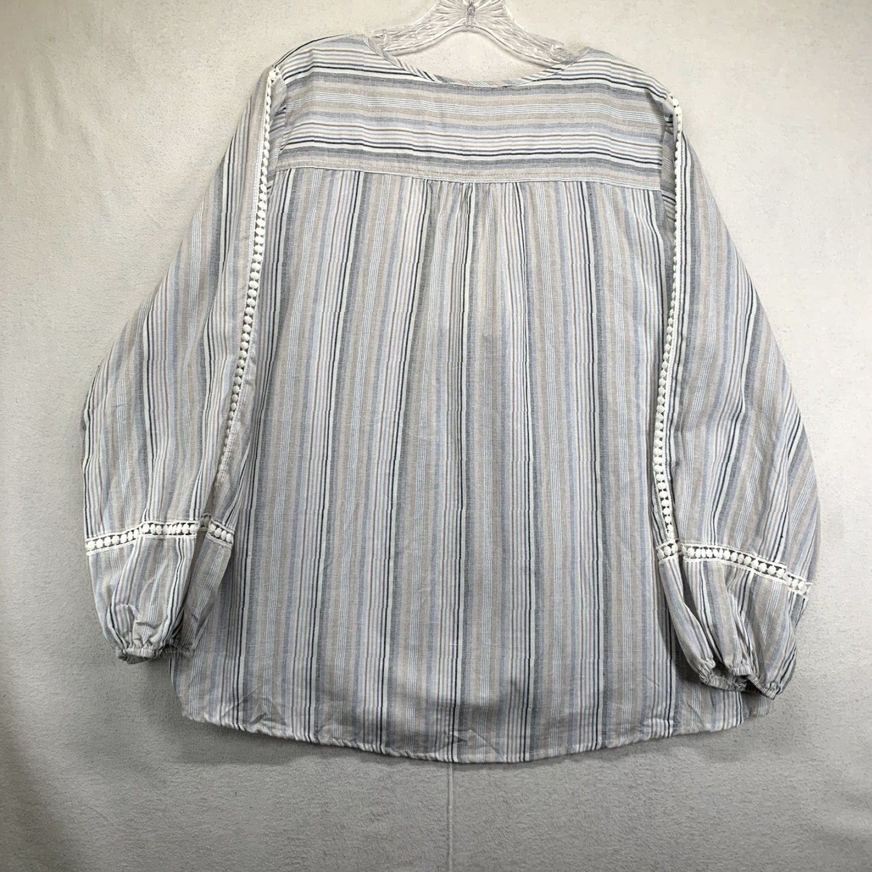 Vintage VINTAGE Mystree Women’s Medium Tunic Top Blouse Tie Neck Semi Sheer Stripes Earth Tones Boho Beach Summer Fashion Womens Size M / US 6-8 / IT 42-44 - 3 Thumbnail
