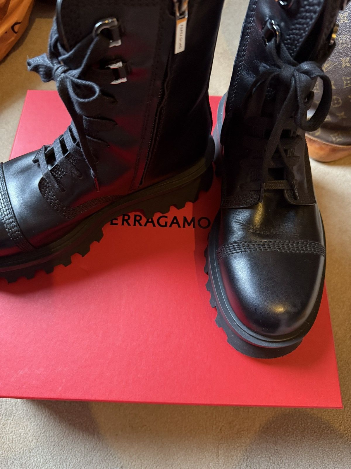 Salvatore Ferragamo Salvatore Ferragamo FARAWAY Black Leather Combat BOOT Size US 10 / EU 43 - 4 Thumbnail