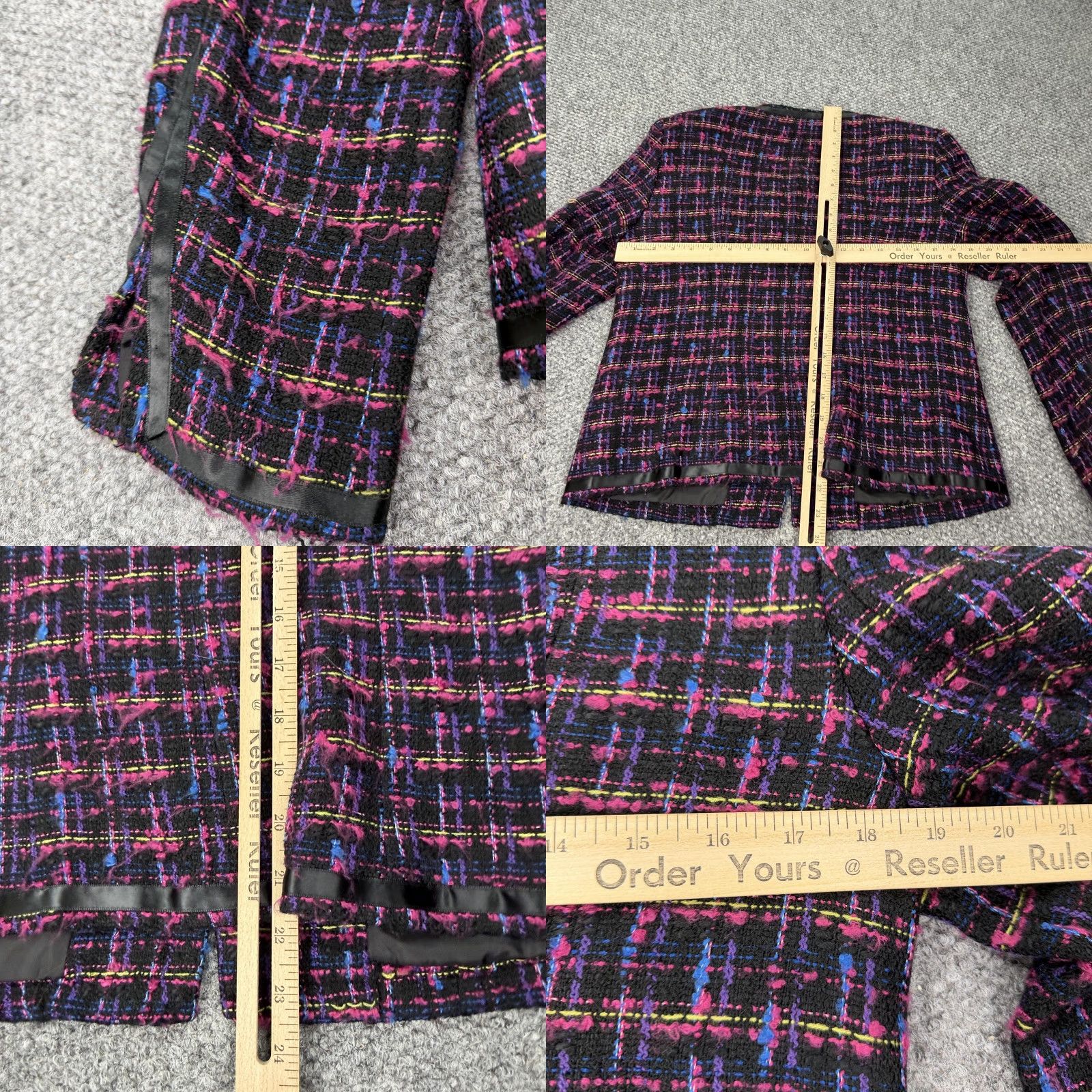 Vintage VINTAGE Oscar de la Renta Tweed Jacket Womens 10 Black Boucle Satin Trim Plaid 90s (Business, Casual) Womens Size L / US 10 / IT 46 - 8 Thumbnail