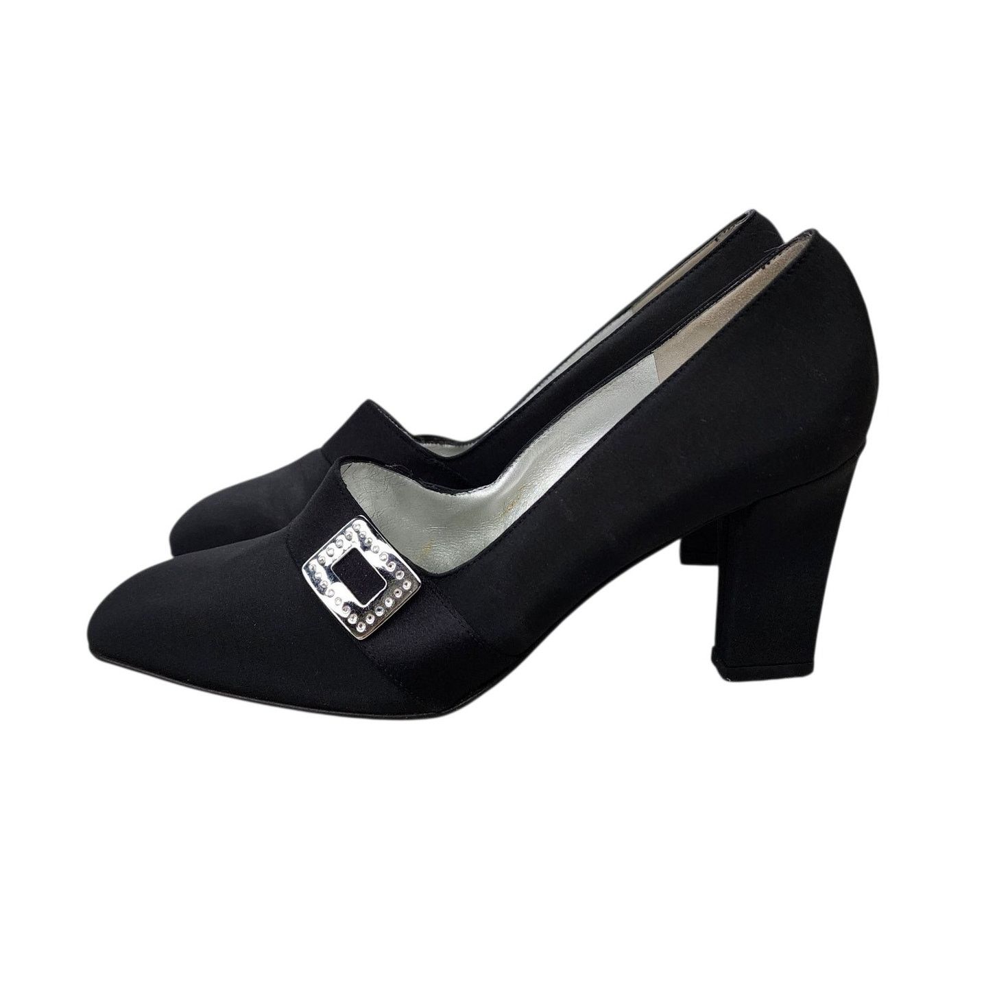Designer St. John Black Fabric Square Crystal Accent Italian Pumps 7 Size US 7 / IT 37 - 8 Thumbnail