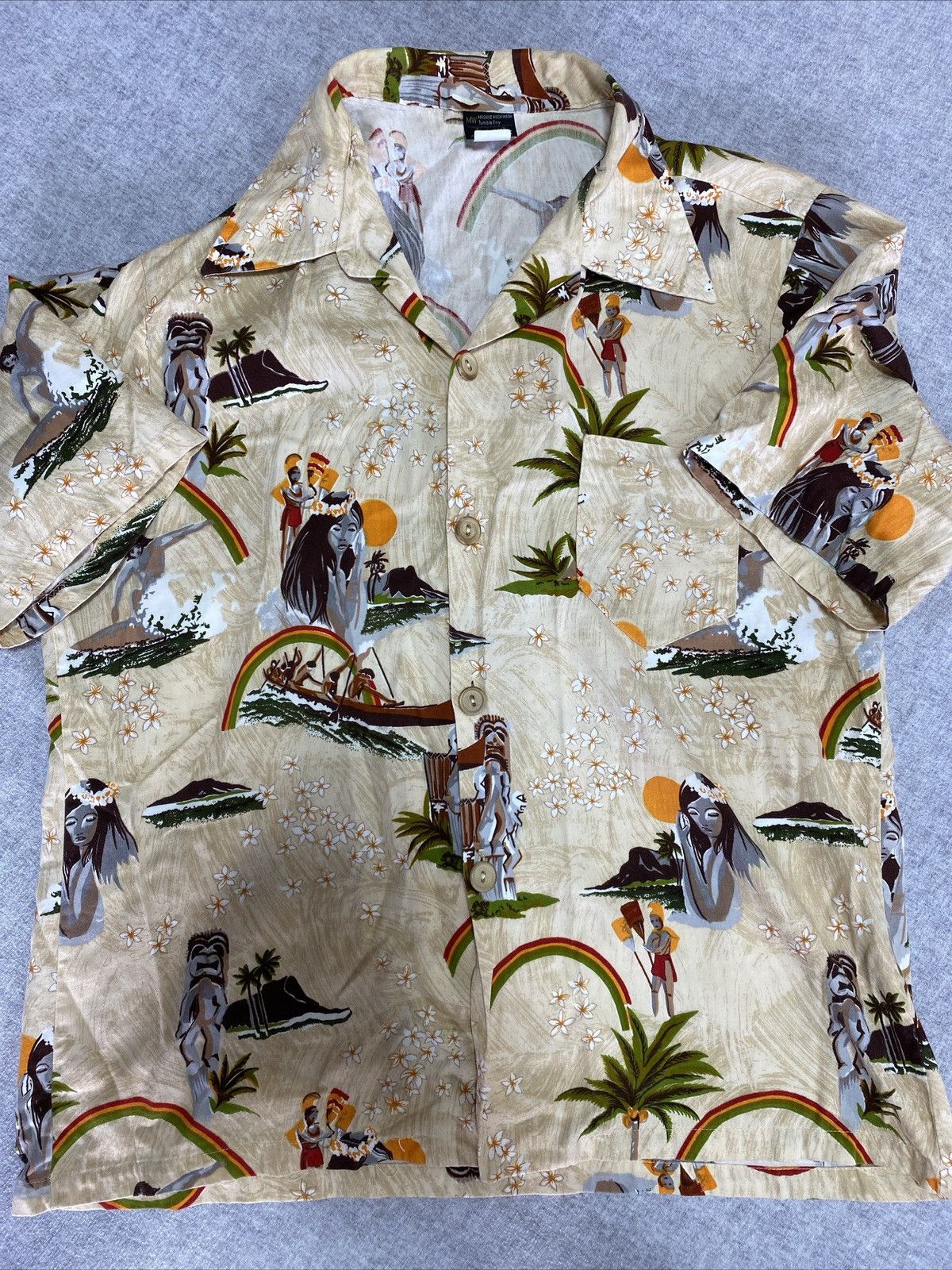 image of Towncraft Shirt Mens Extra Large Hawaiian Jcpenney Hula Surf in Beige (Size XL)