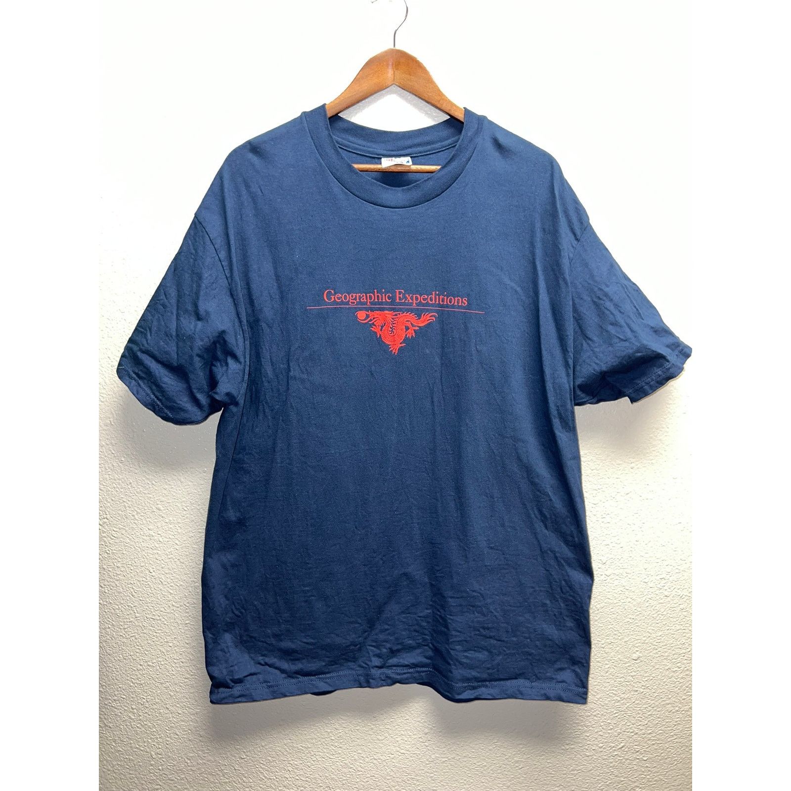Hanes Vintage Dragon Shirt Geographic Expeditons Blue Tee 90s XL Size US XL / EU 56 / 4 - 1 Thumbnail