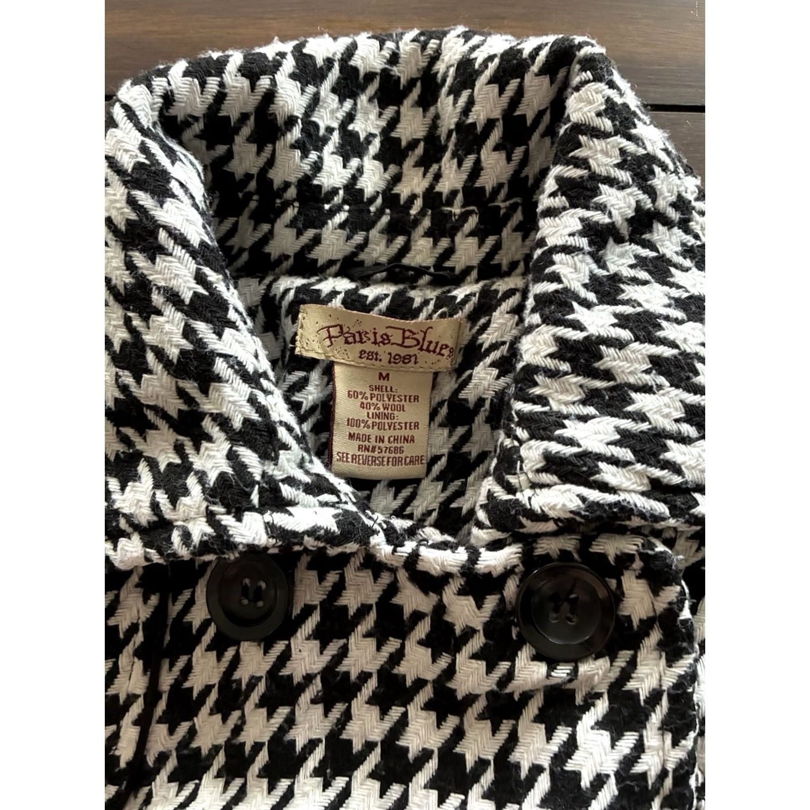 Vintage VINTAGE Paris Blue Houndstooth Wool Blend Coat Womens Medium Pea Coat (Wool) Blue Mens? Size M / US 6-8 / IT 42-44 - 6 Thumbnail