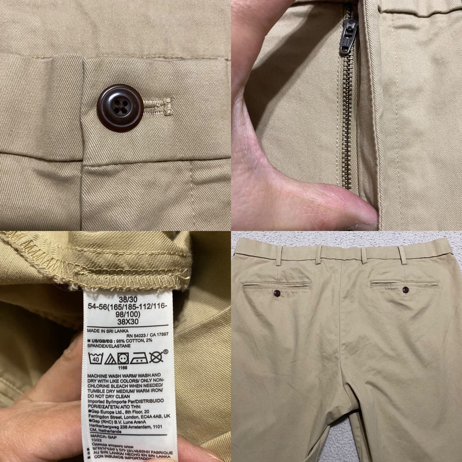 Gap Gap Mens Slim 38x30 Khaki Beige Flat Front Chino Pants 38 Regular 30 Inseam Cotton Spandex Stretch Pockets Button Zip Vintage No N/A Size US 38 / EU 54 - 8 Thumbnail