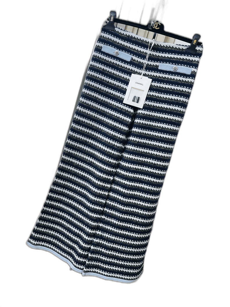 Chanel CHANEL 22B Blue White Stripe Knit Pants Size 36" / US 14 / IT 50 - 1 Thumbnail