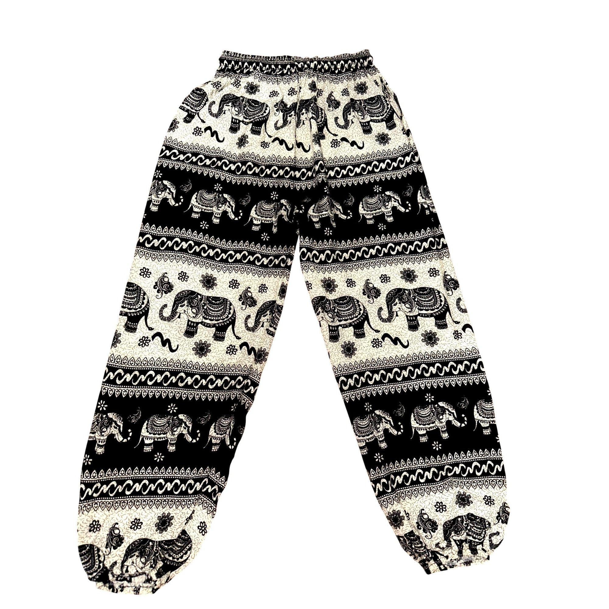 Other CCC Black Beige Elephant Print Rayon Pants Drawstring Waist Size 22" - 2 Thumbnail