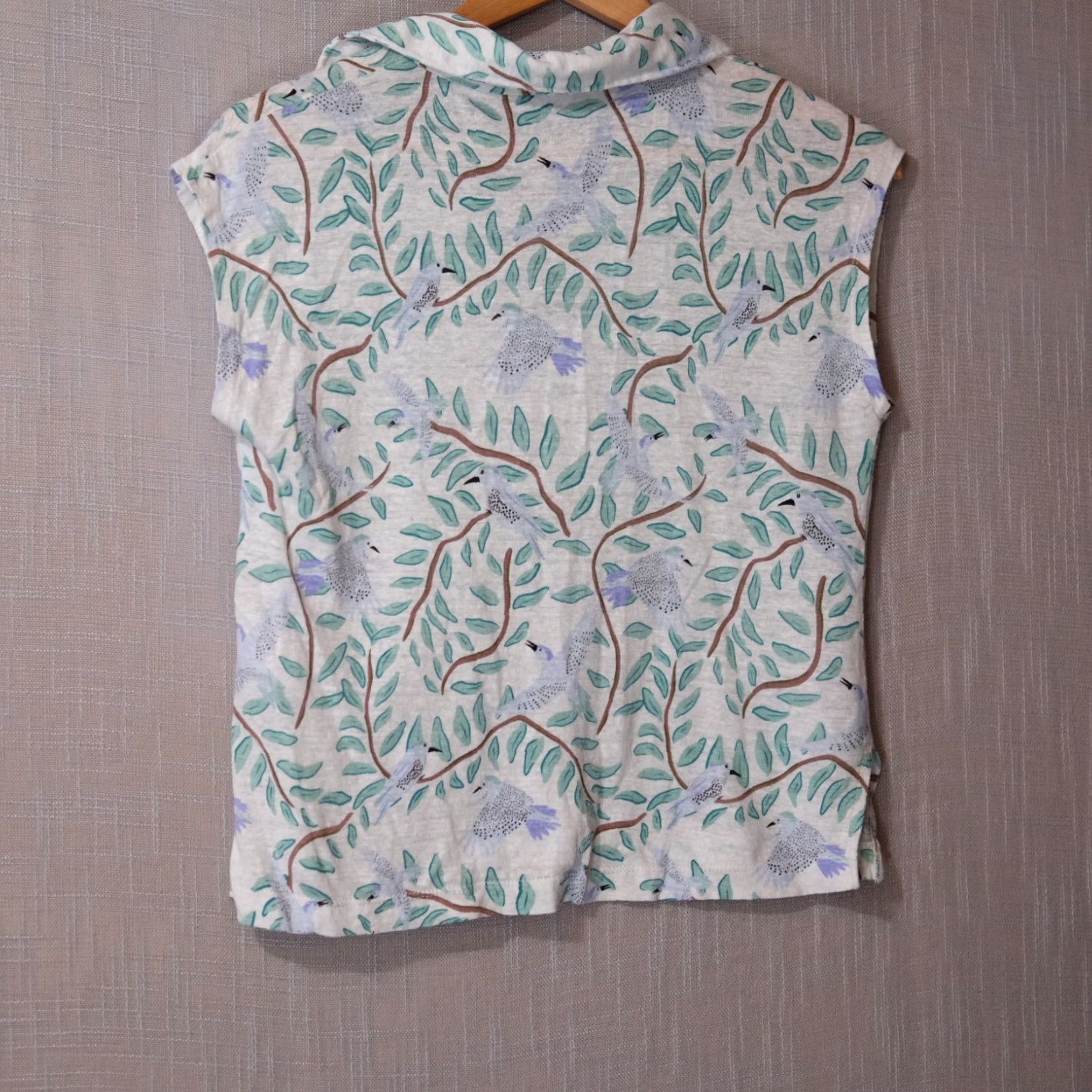 Vintage Nwot! Cynthia Rowley Top White/Green Leaves/Bird Print 100% Linen Size S Size S / US 4 / IT 40 - 4 Thumbnail