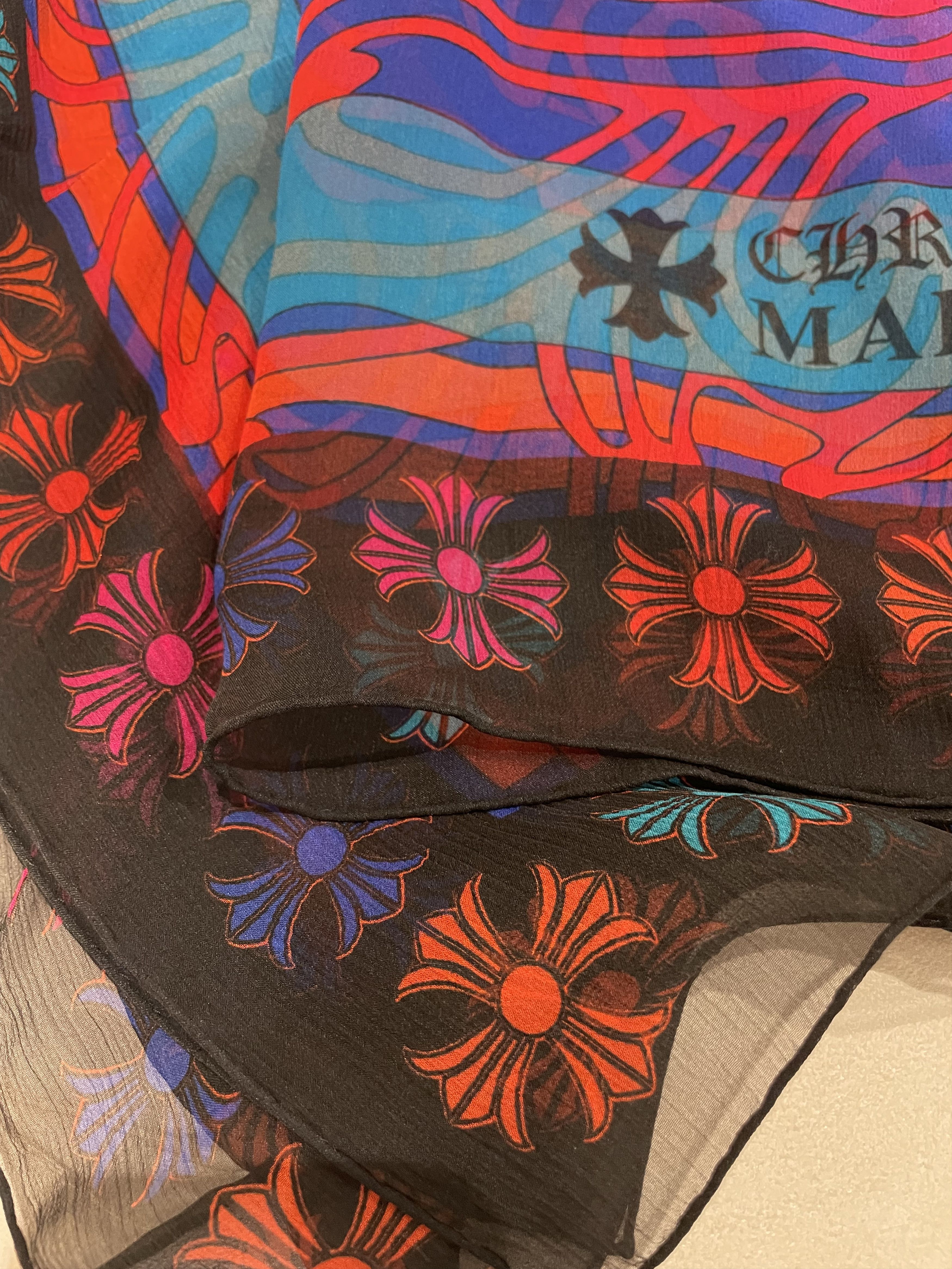 Chrome Hearts Chrome Hearts Mapplethorpe Multi-Color Cross Blue Silk Scarf Size ONE SIZE - 5 Thumbnail