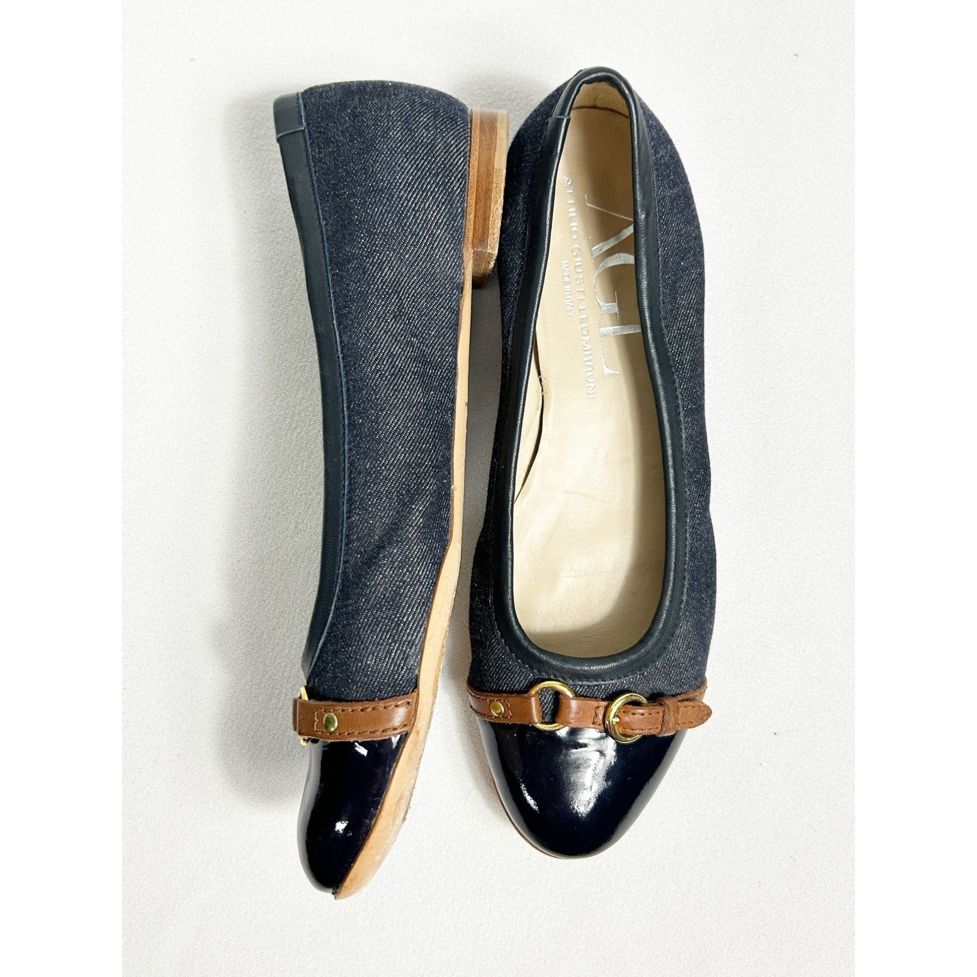 AGL AGL Women's Mae Denim Leather Cap Toe Ballet Flat in Blue - Size US 9.5 / IT 39.5 - 2 Thumbnail