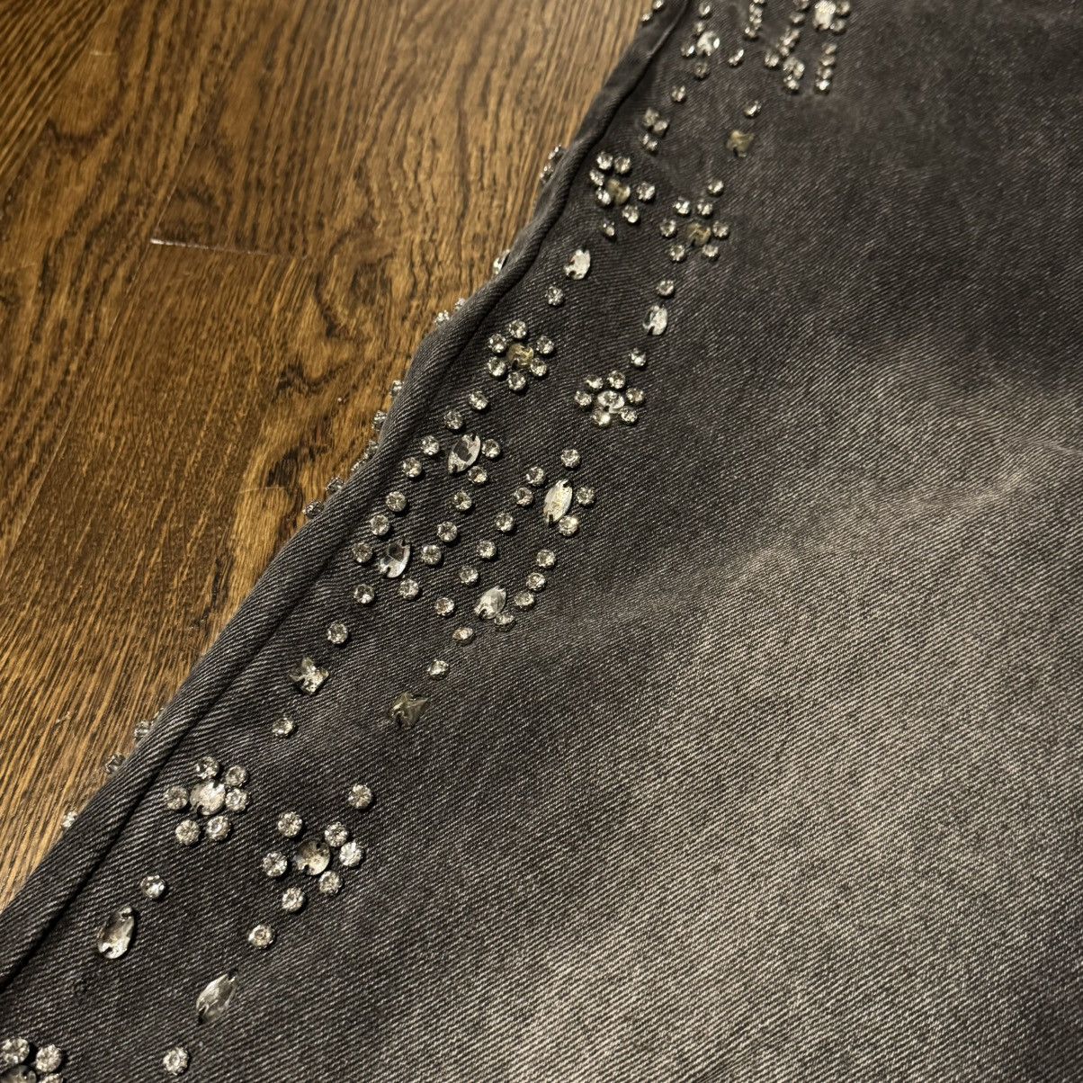 Vale Vale Black Rhinestone Washed Jeans Size US 32 / EU 48 - 5 Thumbnail