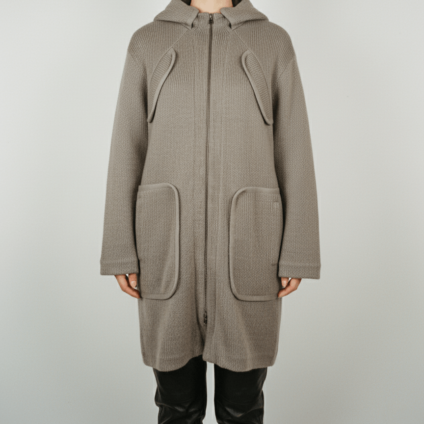 Liviana Conti Italy Long Coat Wool Hoodie Jacket