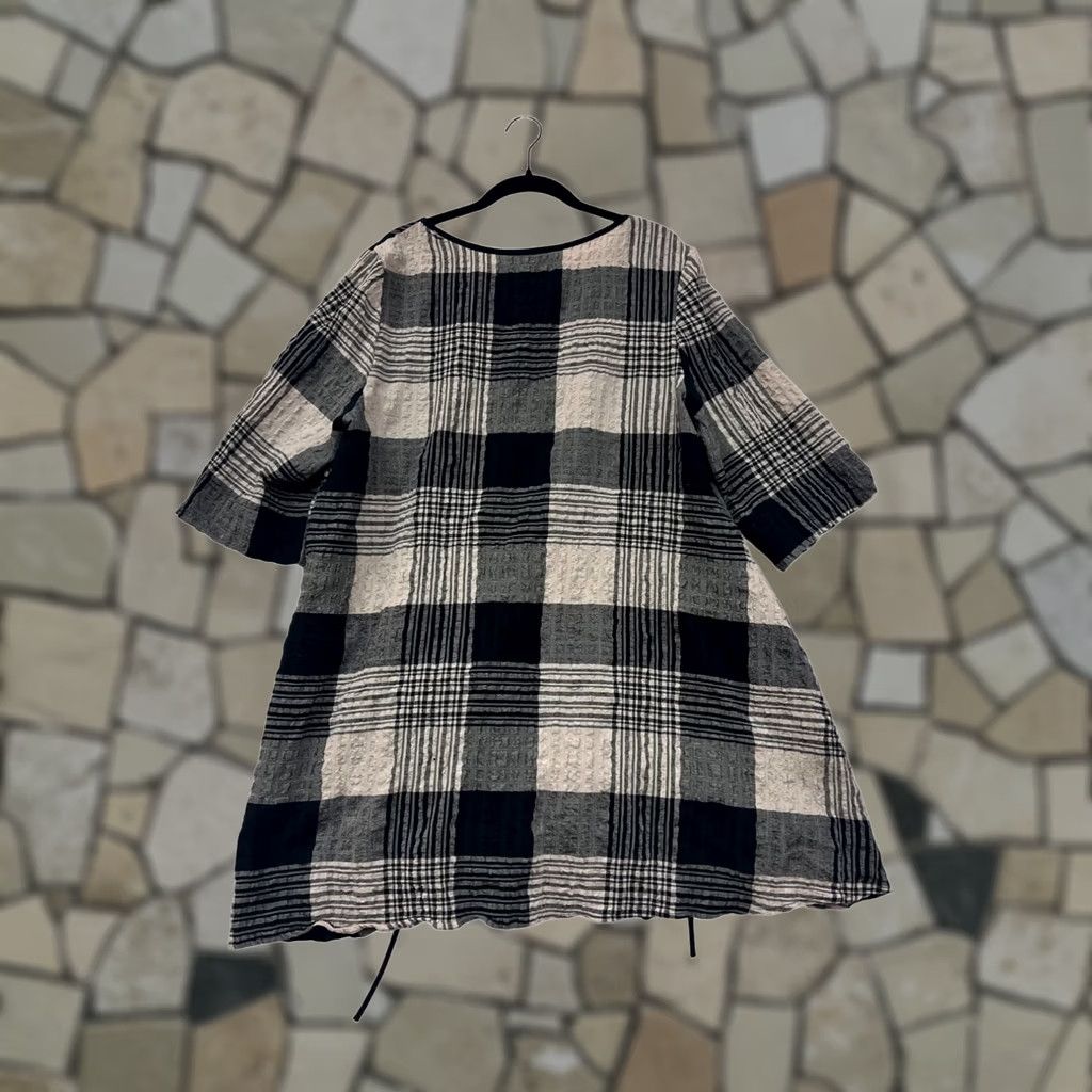 Vintage Moonlight Plaid Dress A-Line Midi 3/4 Sleeve Textured Black Gray L Women Size L / US 10 / IT 46 - 1 Thumbnail